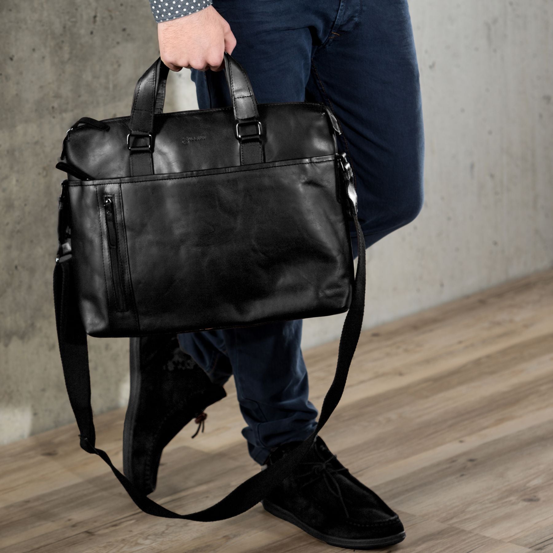 BACCINI Laptoptasche Leder LEANDRO schwarz-RS 23641