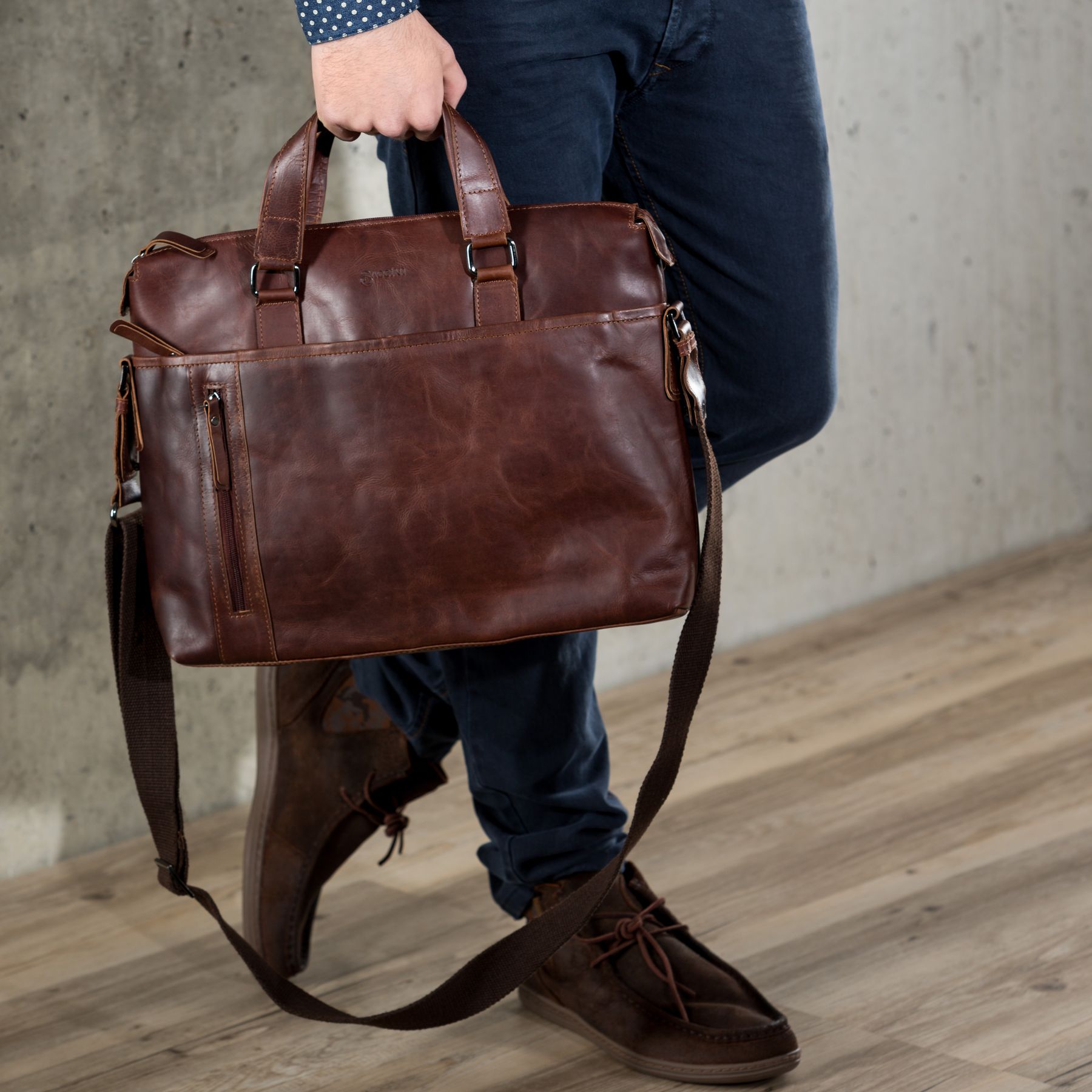 BACCINI Laptoptasche Leder LEANDRO brown-RS 21540