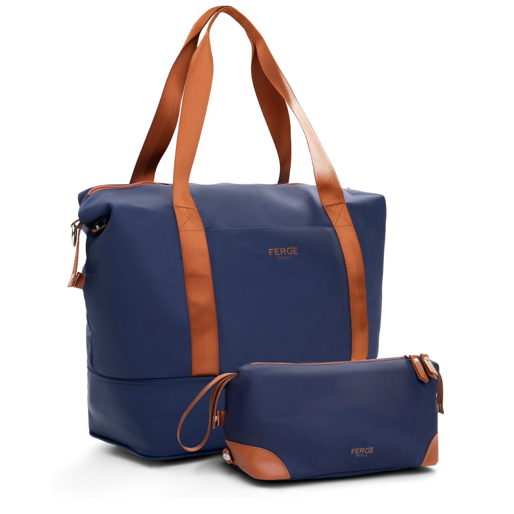 FERGÉ Milano Kombi Reisetasche Kulturtasche blau beige schwarz 50410