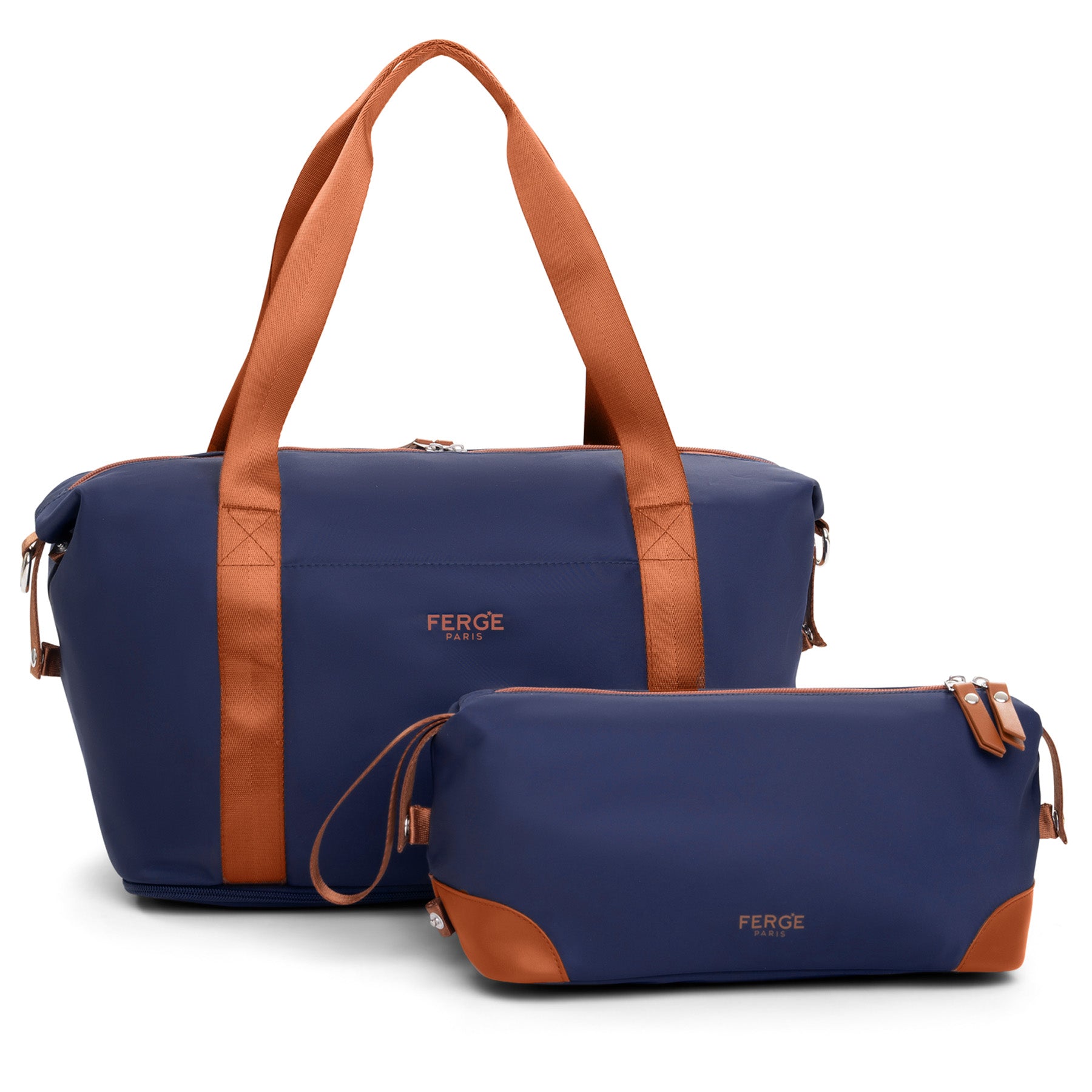 FERGÉ Milano Kombi Reisetasche Kulturtasche blau beige schwarz 50409