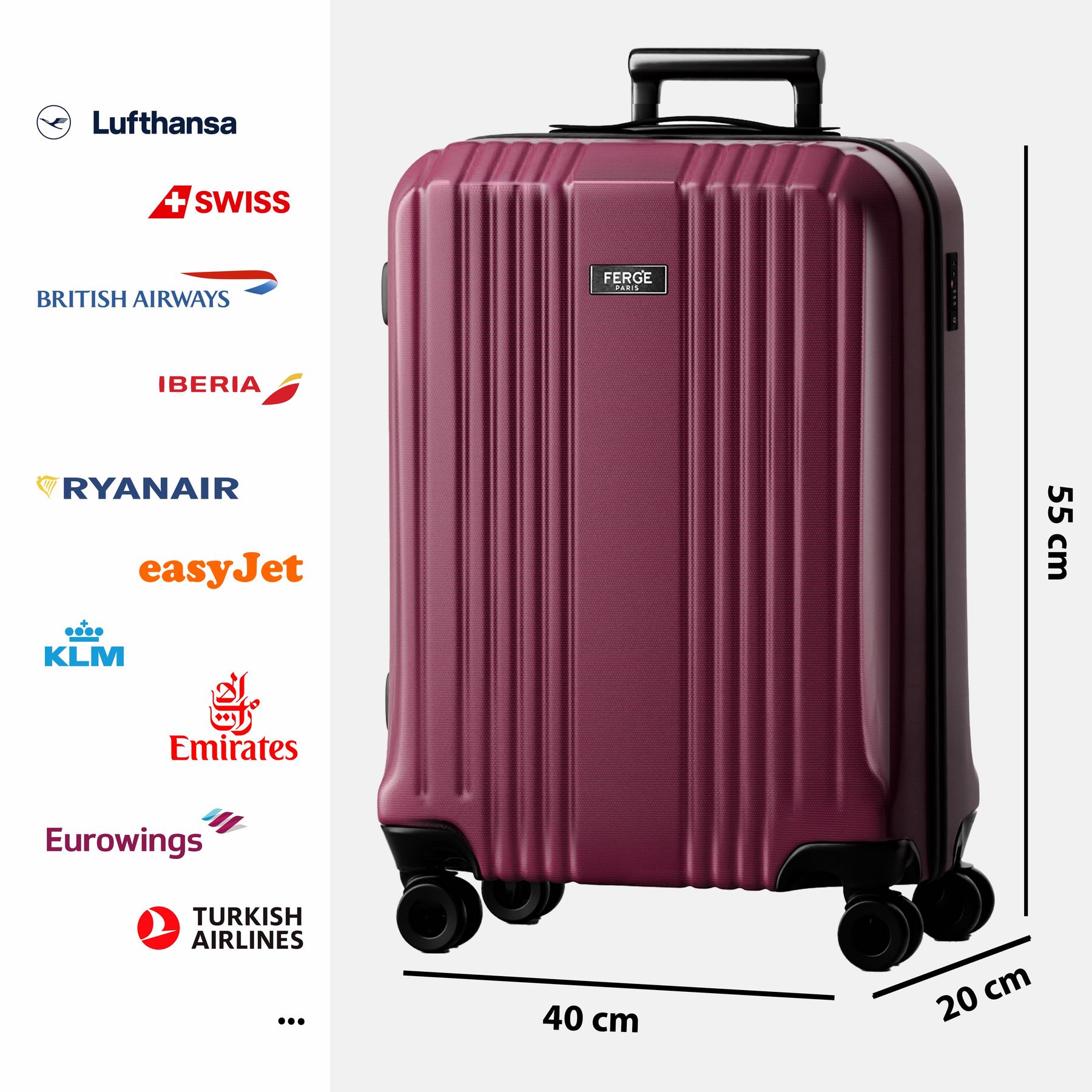 FERGÉ Handgepäckskoffer CANNES Bordgepäck Hartschale 50018