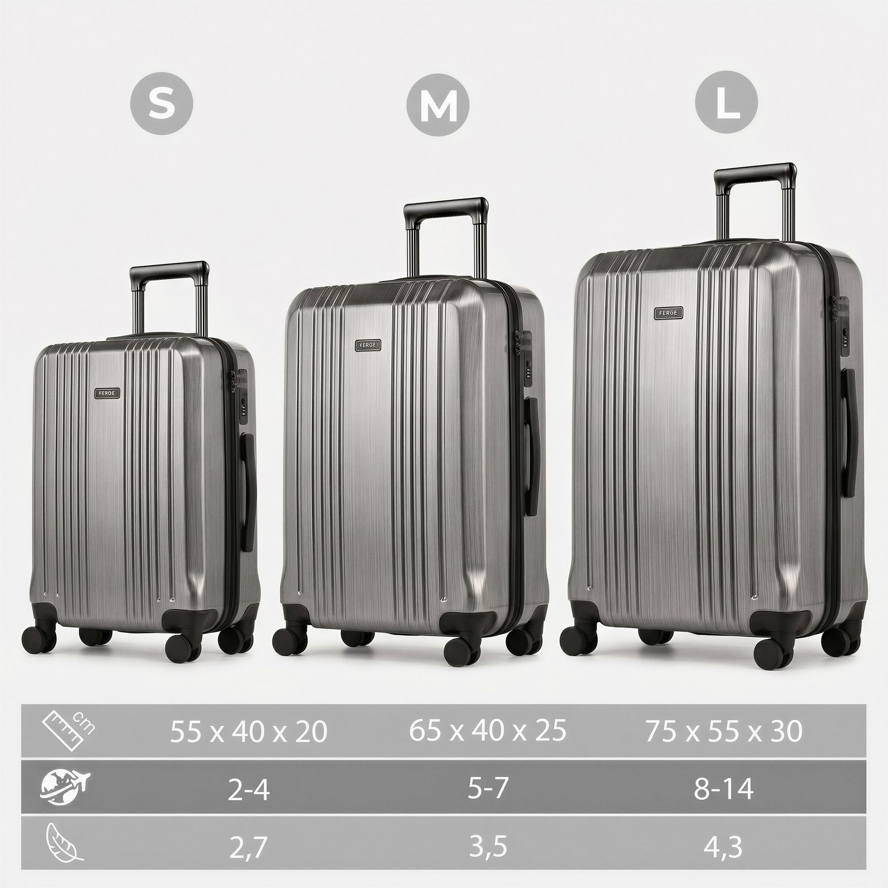 Ensemble de bagages FergÉ CANNES 3 pièces en ABS, valise trolley 3 pièces, coque rigide