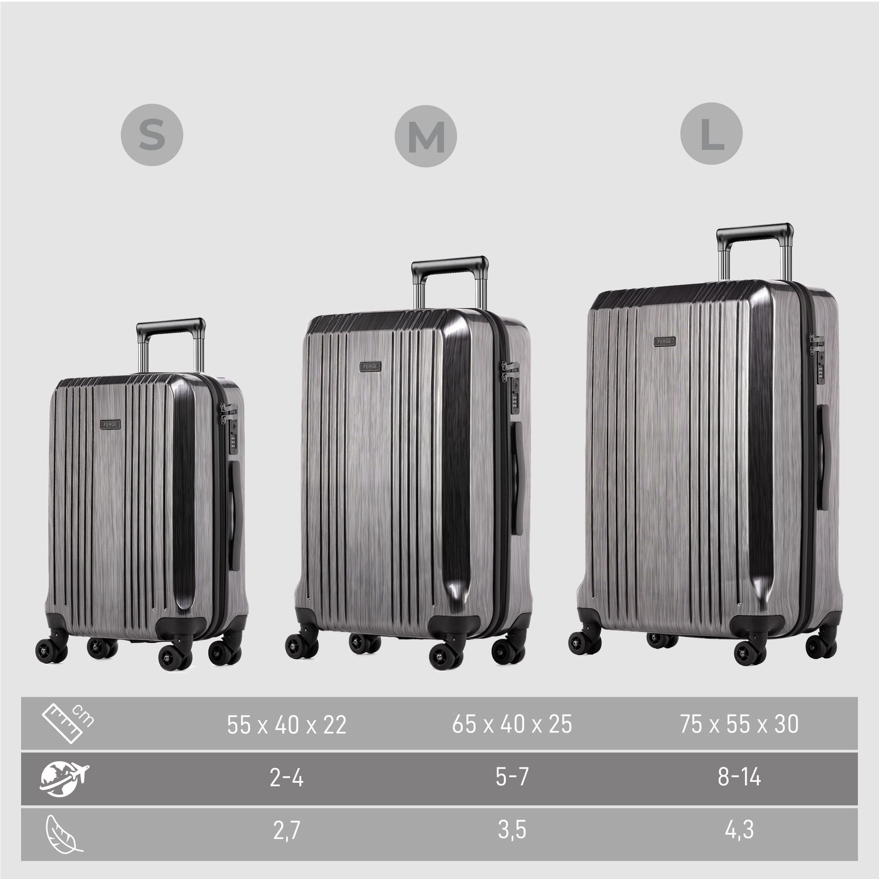 FERGÉ Kofferset 3-teilig ABS CANNES 3er Trolley Set Hartschale 44916