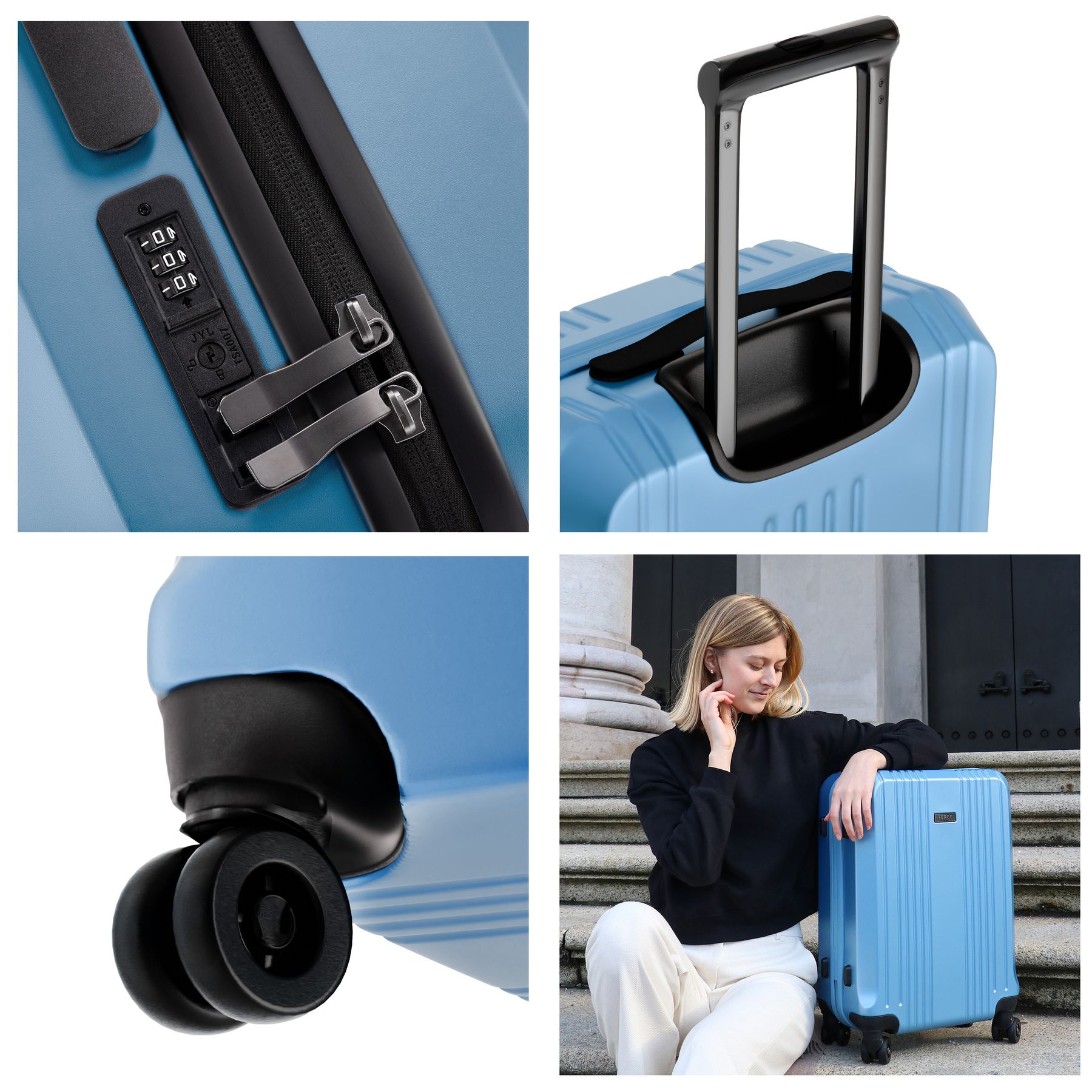 Cannes 5set Hartschalenkoffer Details Himmelblau