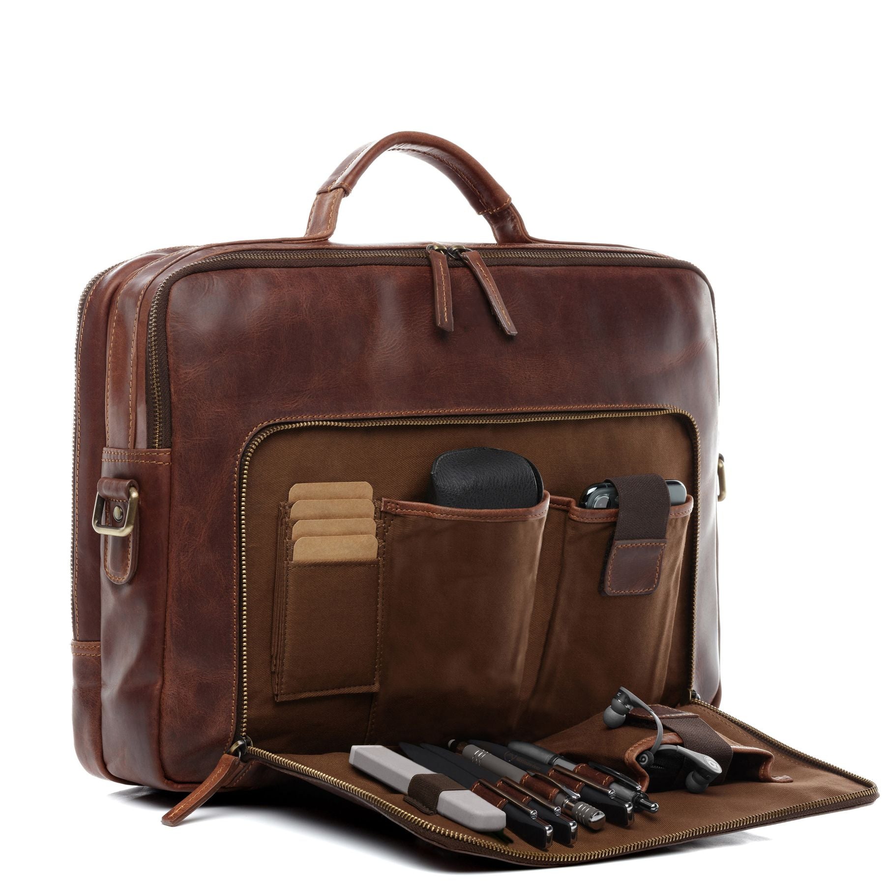 FERGÉ Laptoptasche Leder CLEMENT braun 15" Businesstasche 48437