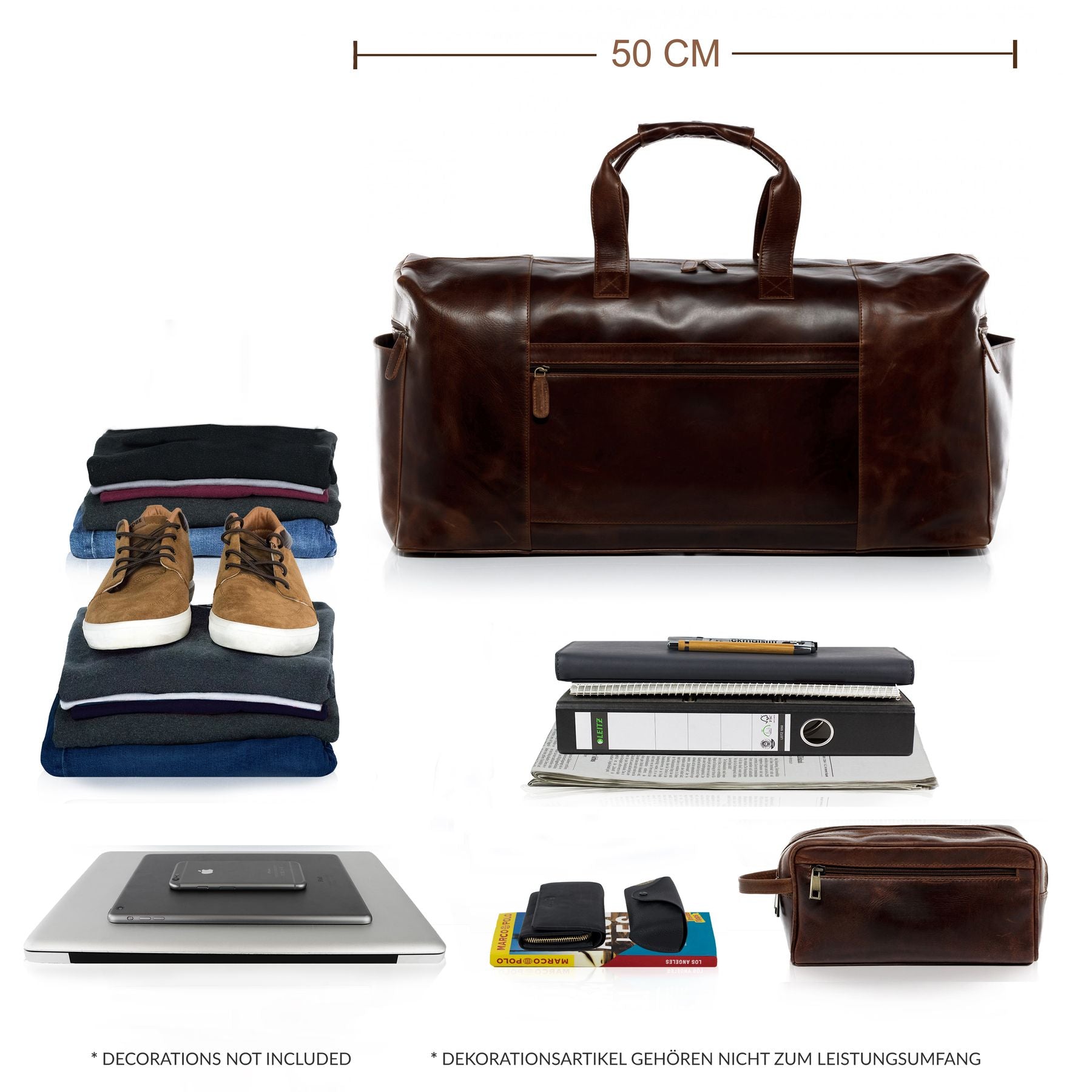 FERGÉ Reisetasche Leder BRISTOL SIDE braun Weekender 48255