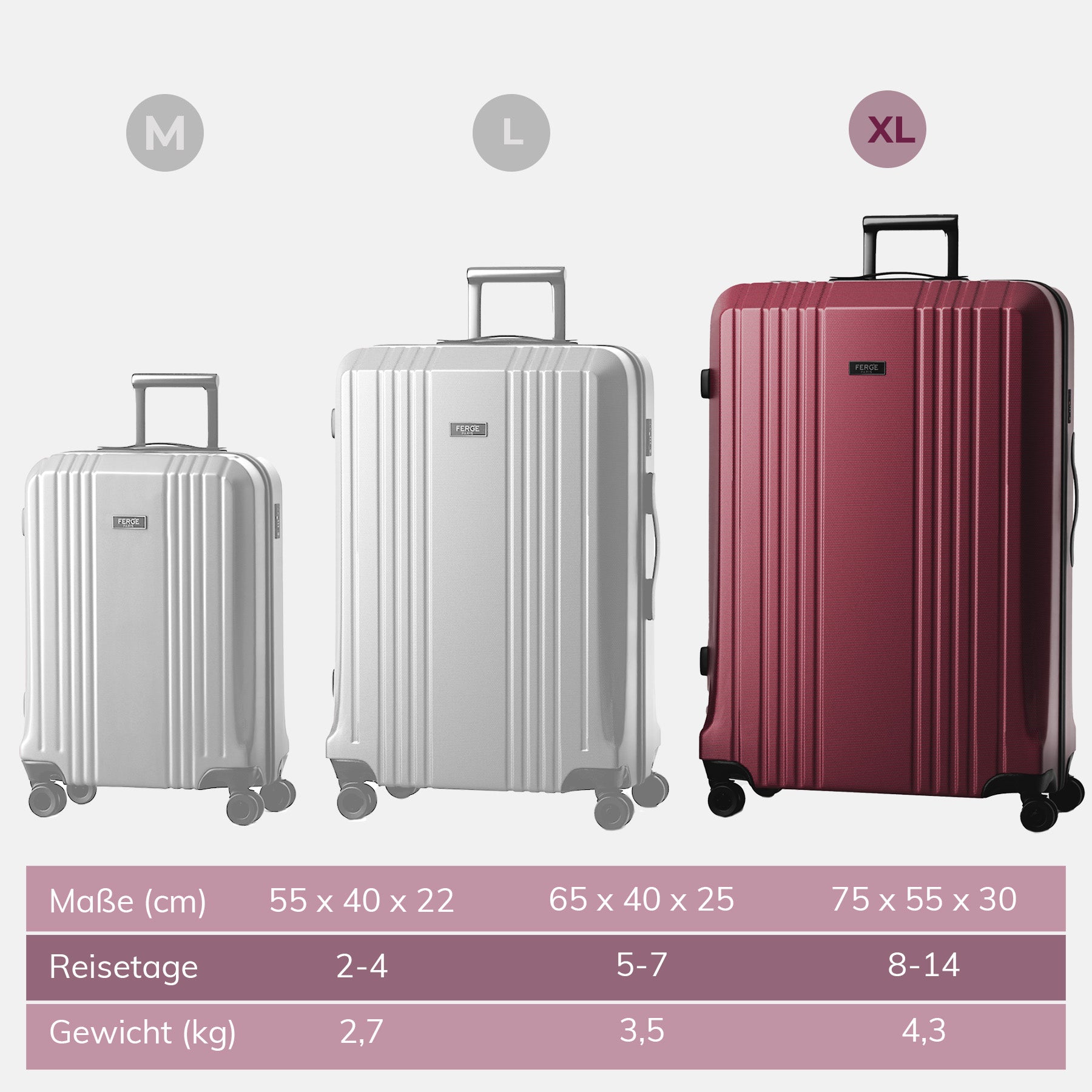 FERGÉ XL Koffer CANNES graphite Hartschalenkoffer Trolley 48995