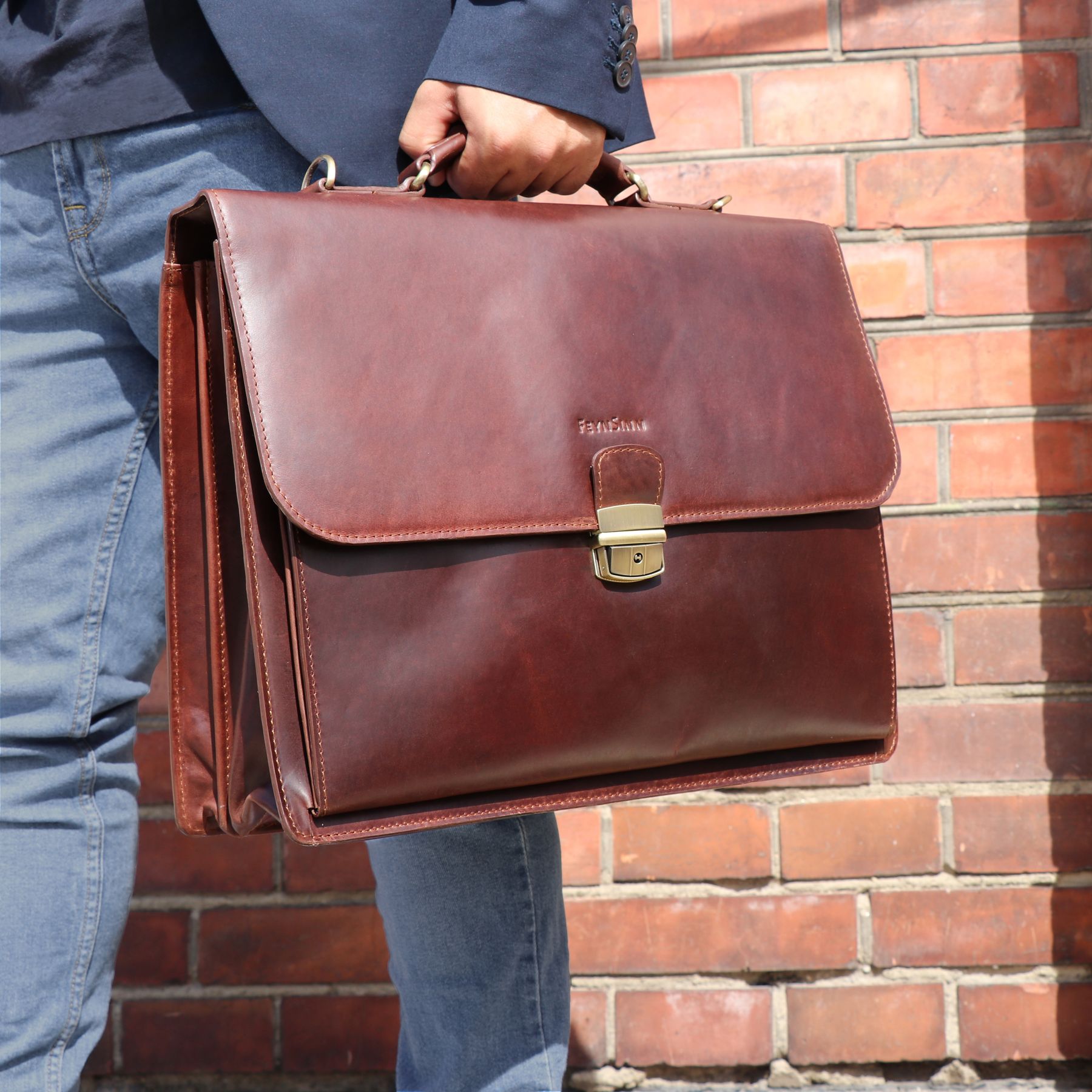 FEYNSINN BERLIN Aktentasche Leder XL EMILIO braun-cognac 17231