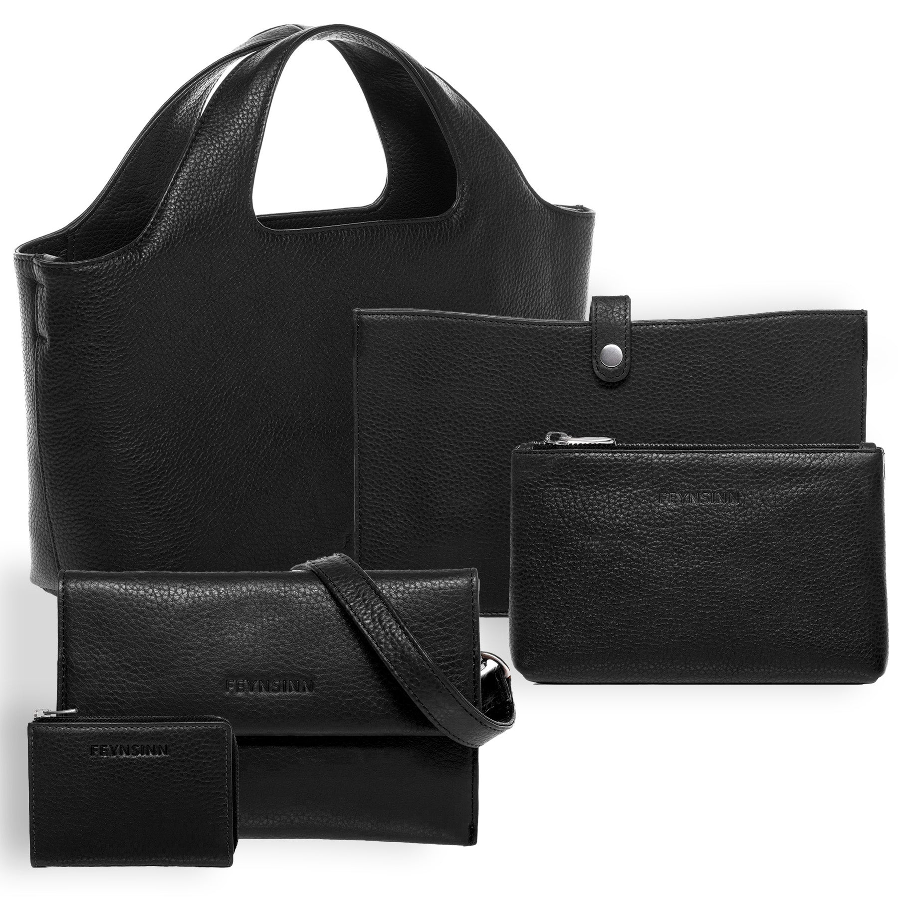 Handtasche Leder 5 teilig NEA Nappaleder schwarz