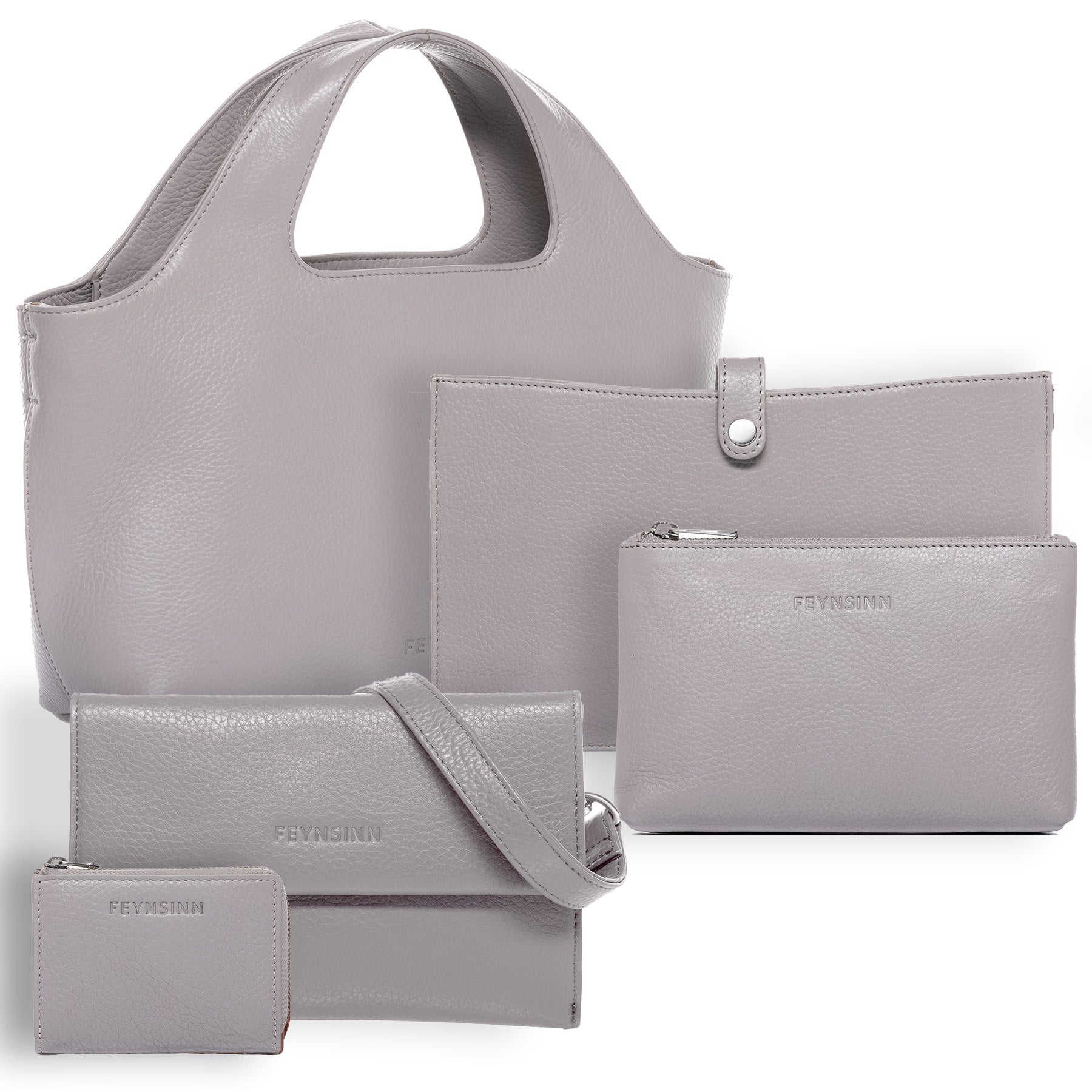 Handtasche Leder 5 teilig NEA Nappaleder grau