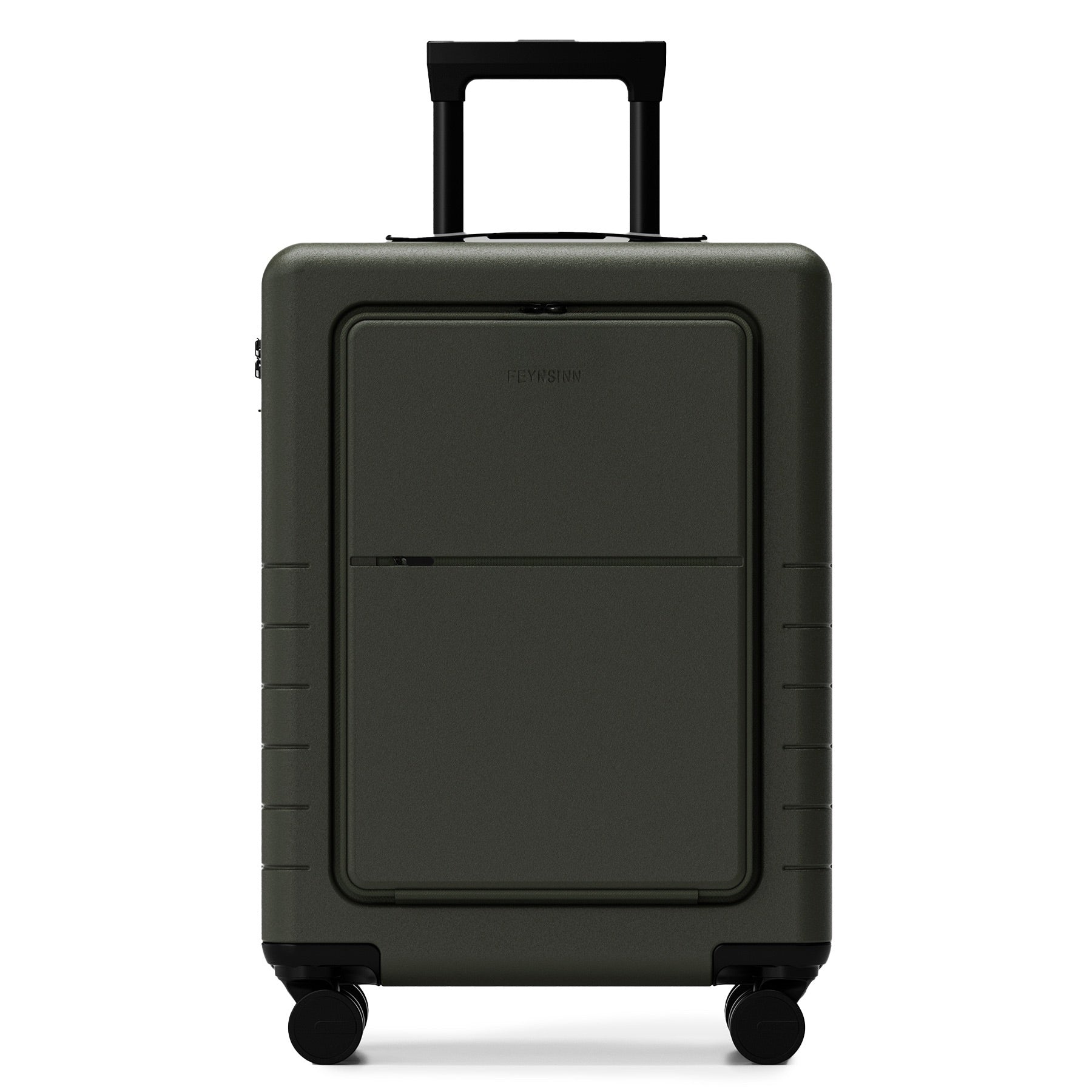 FEYNSINN Handgepäck-Koffer RYKER mit Frontfach schwarz beige olive Reisekoffer Kabinen-Trolley Hartschale 4 Rollen 50707