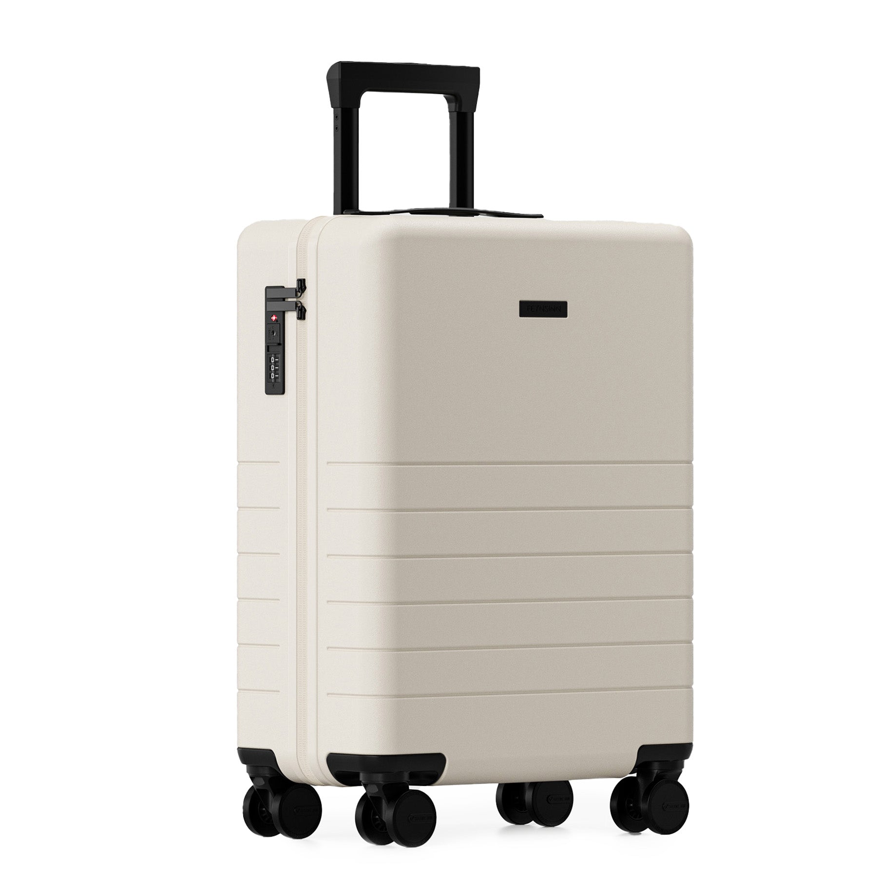 FEYNSINN Handgepäck-Koffer RYKER mit Frontfach schwarz beige olive Reisekoffer Kabinen-Trolley Hartschale 4 Rollen 50701