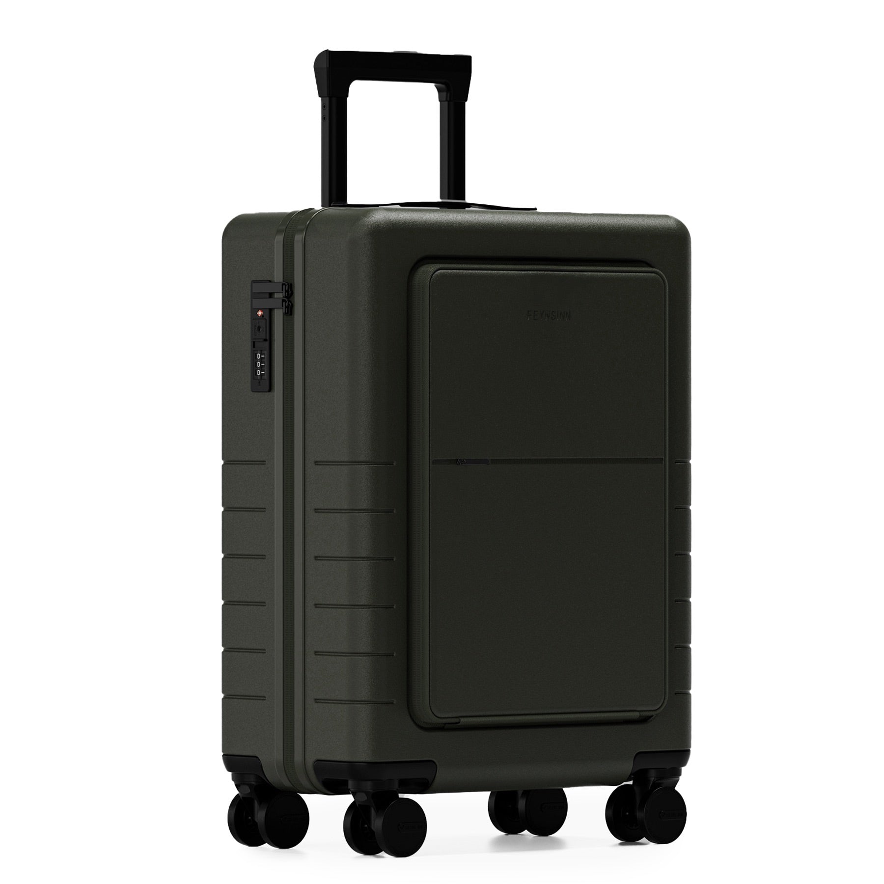 FEYNSINN Handgepäck-Koffer RYKER mit Frontfach schwarz beige olive Reisekoffer Kabinen-Trolley Hartschale 4 Rollen 50708