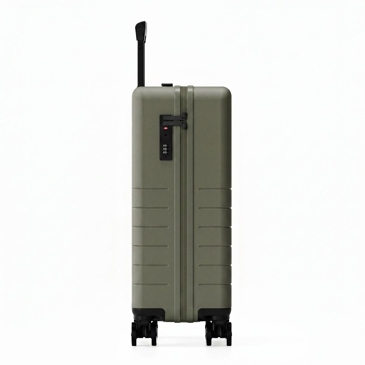 FEYNSINN Handgepäck-Koffer RYKER mit Frontfach schwarz beige olive Reisekoffer Kabinen-Trolley Hartschale 4 Rollen Seite
