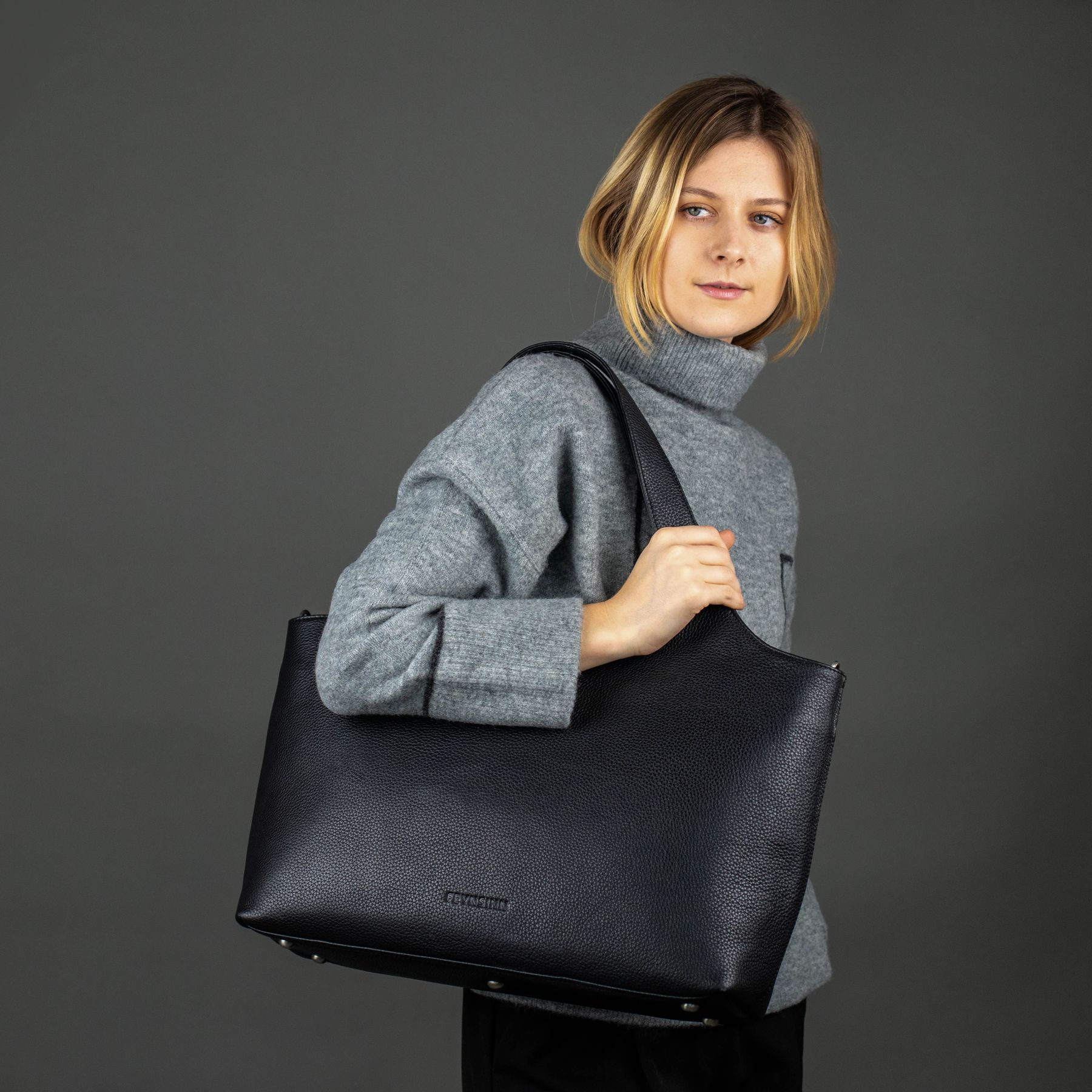 FEYNSINN Handtasche Leder NEA schwarz Ledertasche 44346