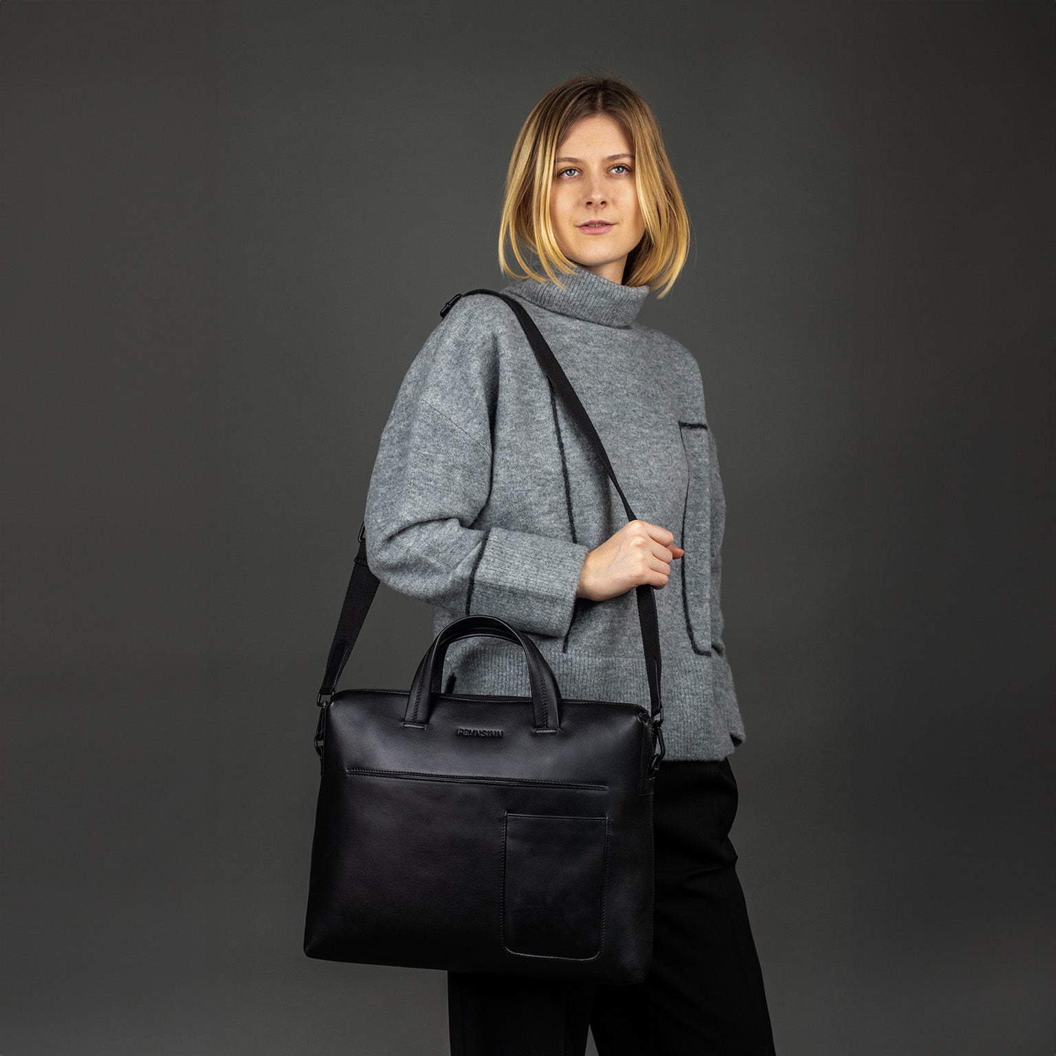 FEYNSINN Laptoptasche Leder ENNO schwarz Businesstasche 44334