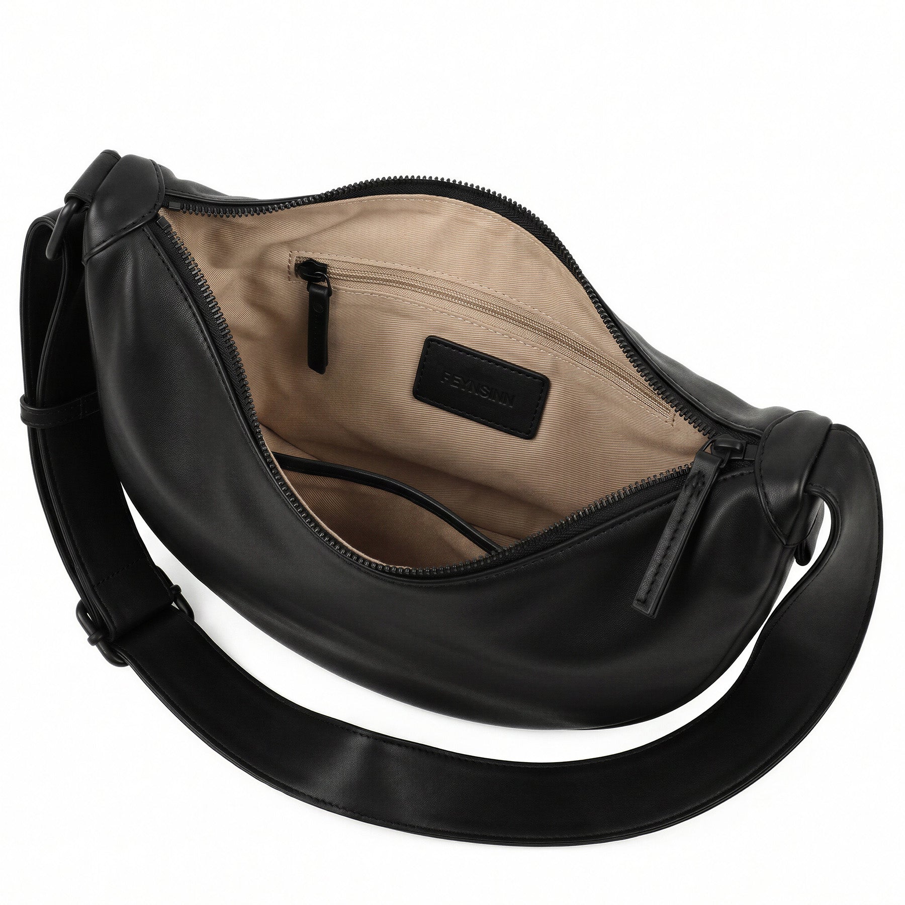 Schultertasche Leder schwarz LYKKE Moonbag