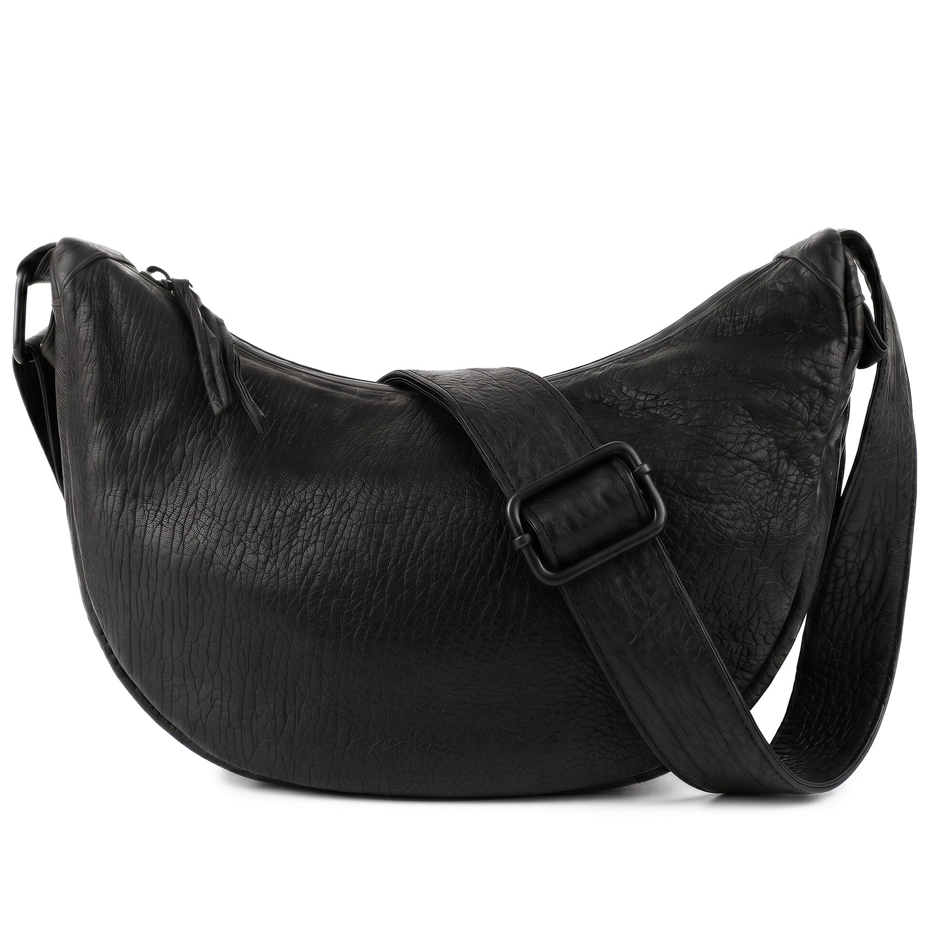 Schultertasche Umhängetasche Moonbag Leder strukturiert schwarz