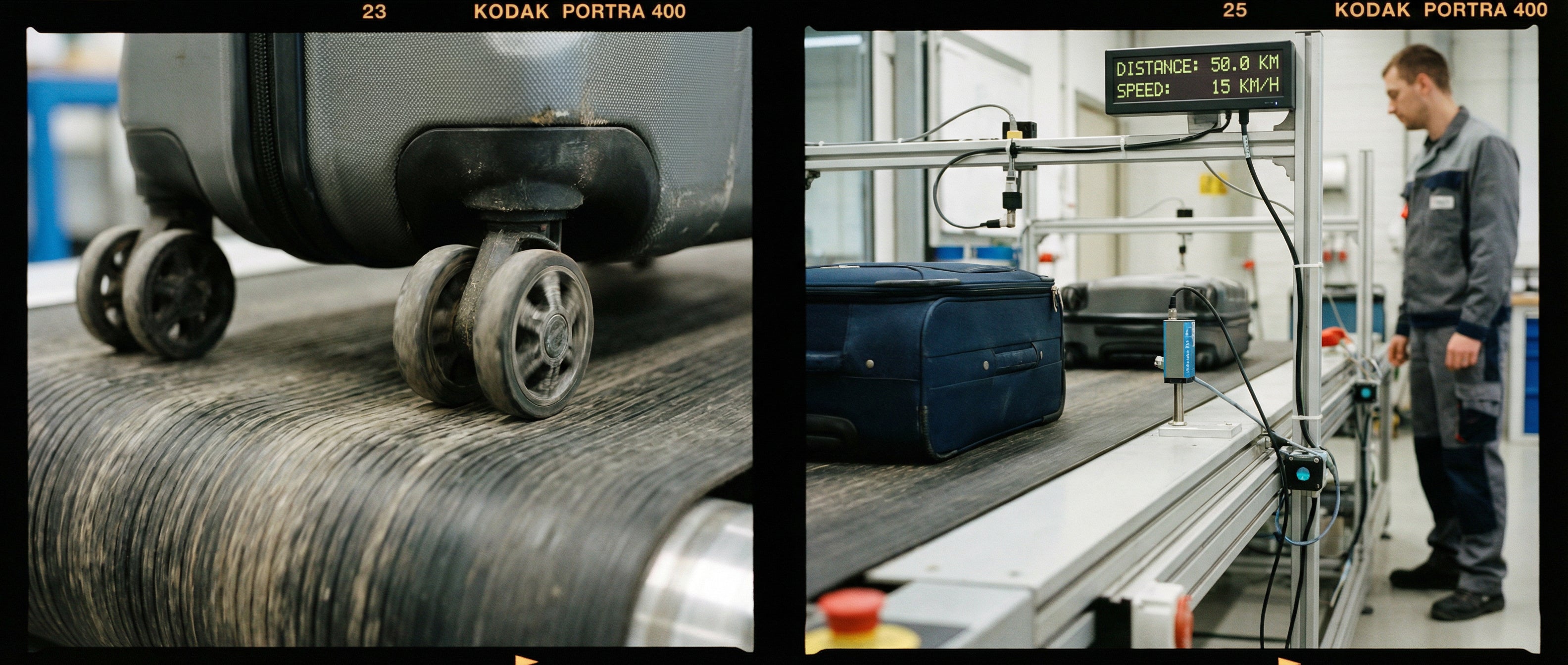 Koffer Test der Rollen und Schale