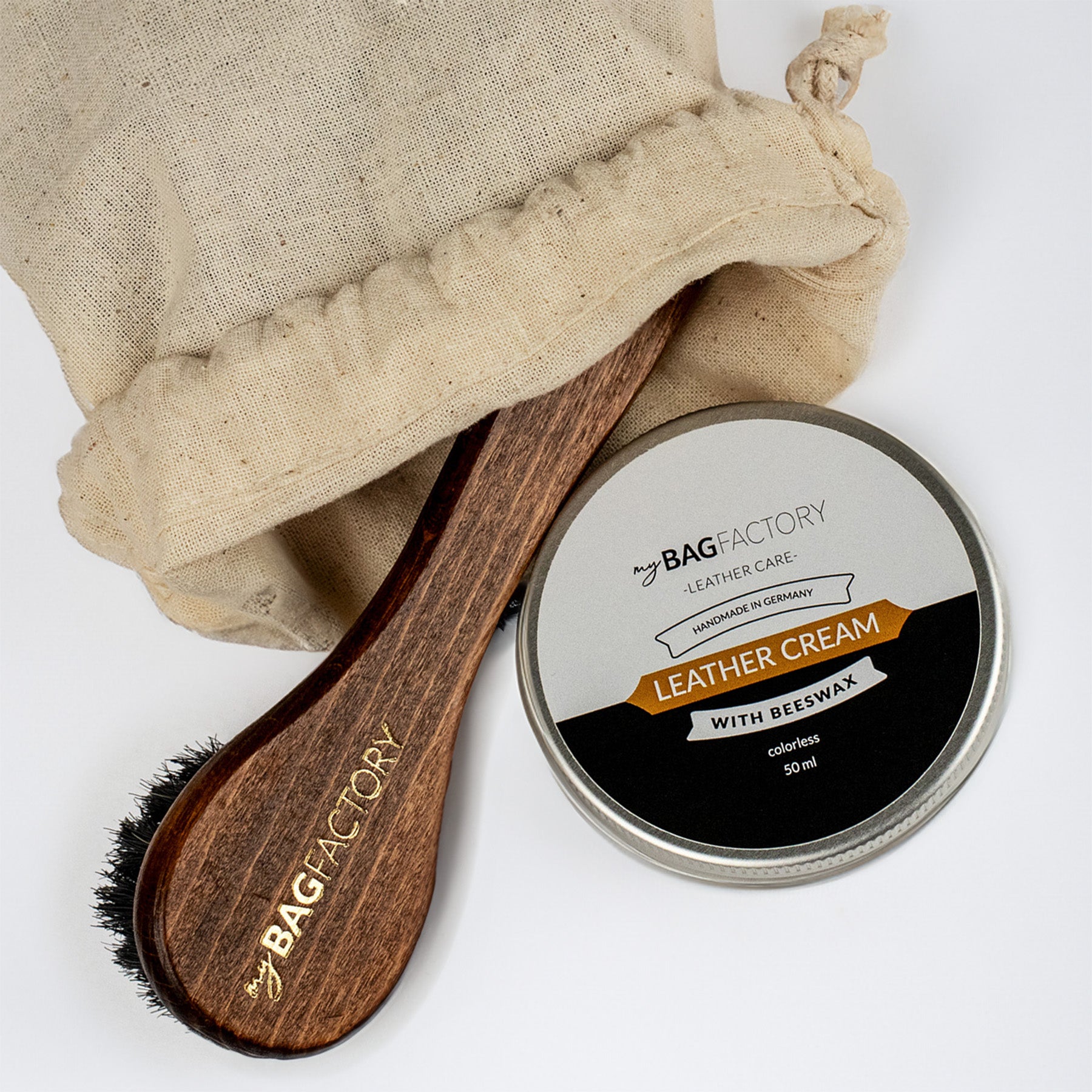myBagFactory Ledercreme 50 ml praktisches Set mit Bürste 45965