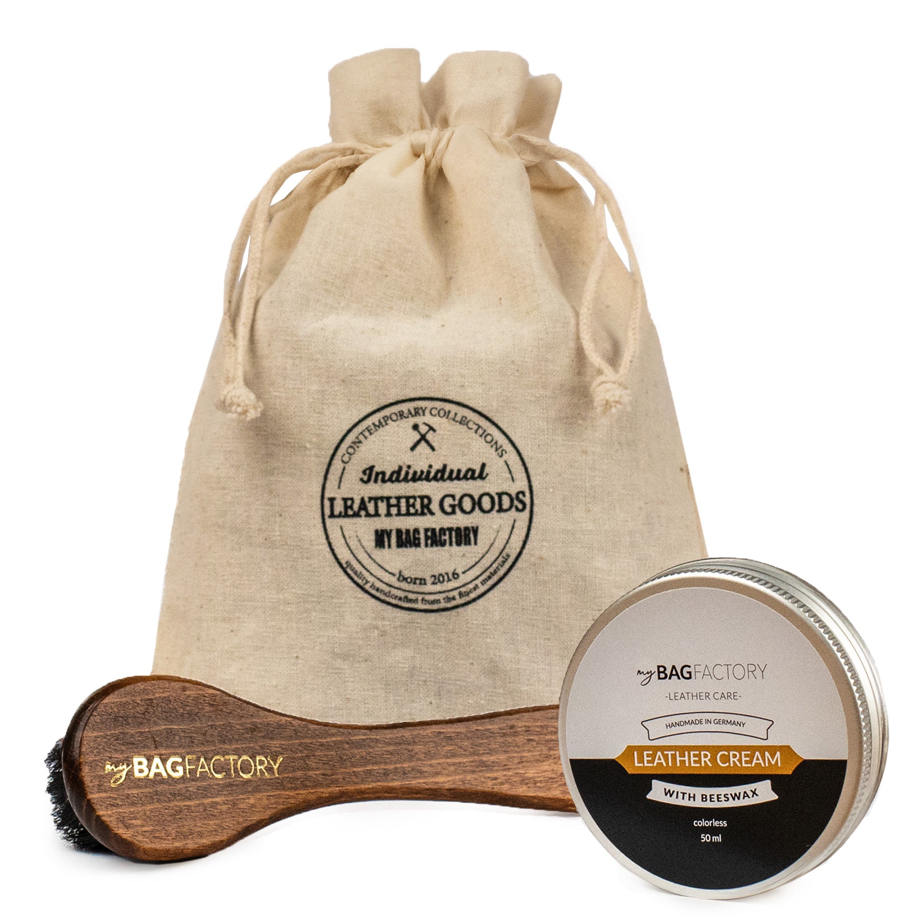 myBagFactory Ledercreme 50 ml praktisches Set mit Bürste 46046