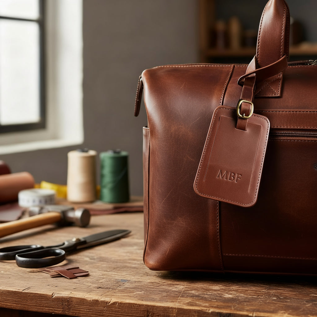 Ledertasche individualisiertes Hangtag in braun