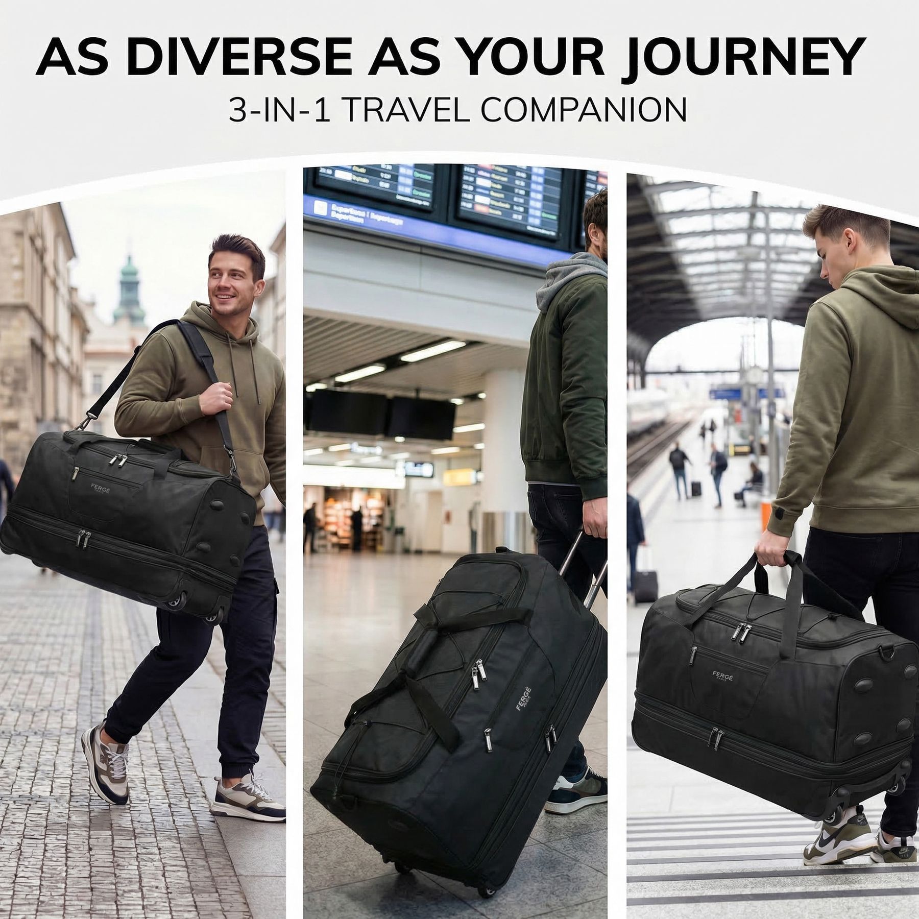 Erweiterbare Reisetasche mit Rollen PARIS schwarz