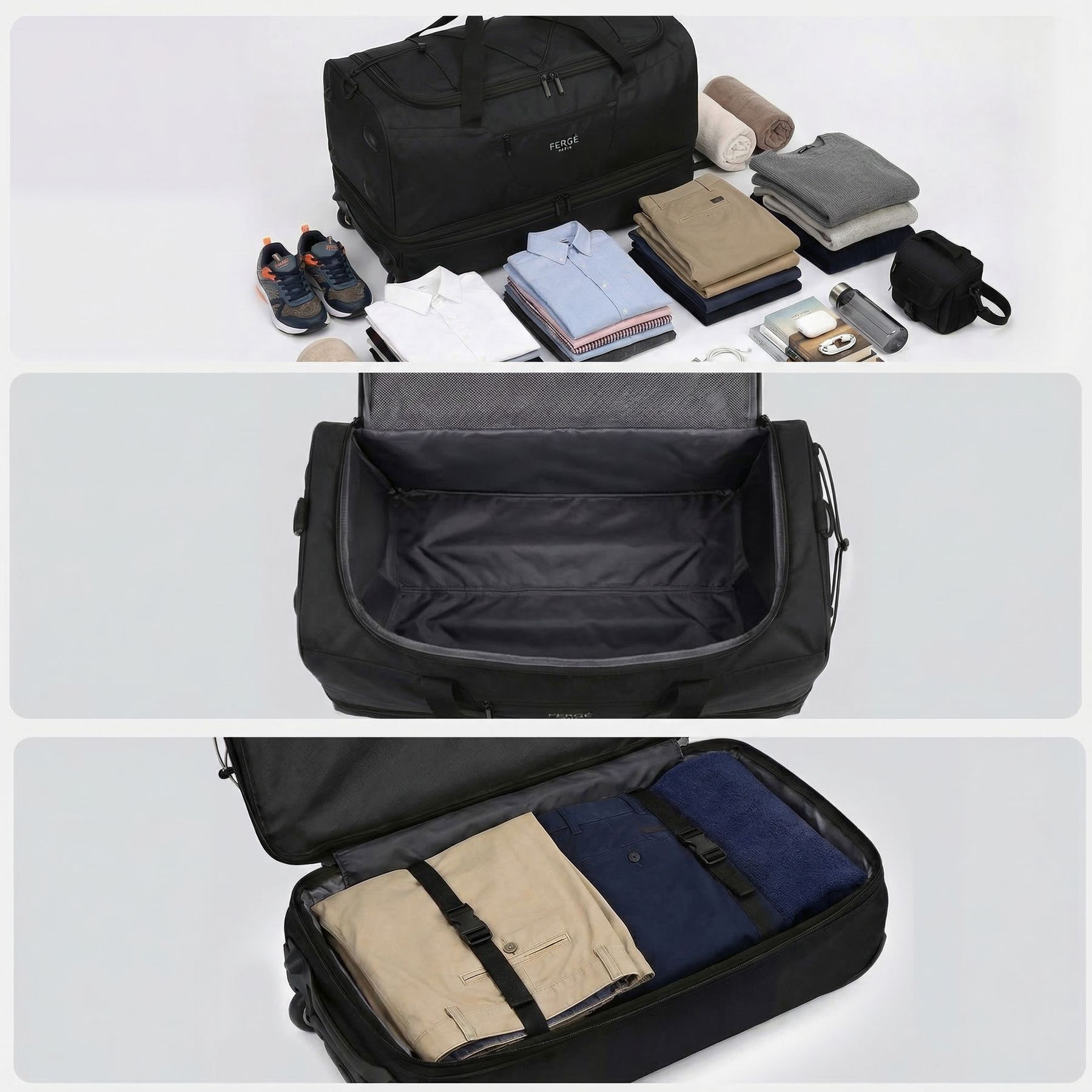 Erweiterbare Reisetasche mit Rollen PARIS schwarz