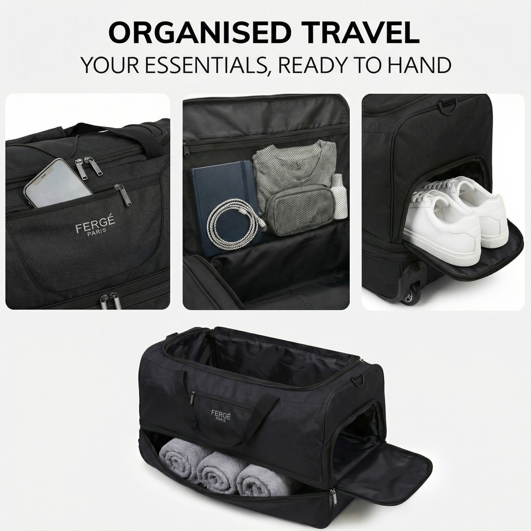 Erweiterbare Reisetasche mit Rollen PARIS schwarz