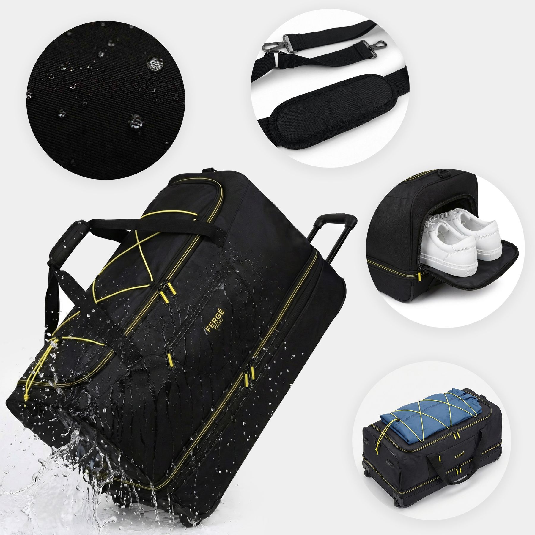 Erweiterbare Reisetasche mit Rollen PARIS schwarz-gelb