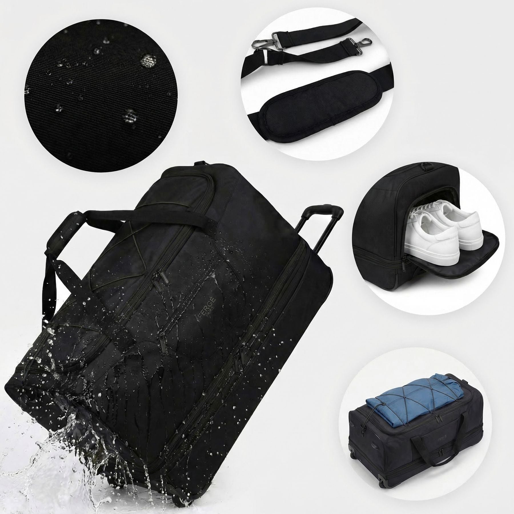 Erweiterbare Reisetasche Handgepäck mit Rollen PARIS schwarz