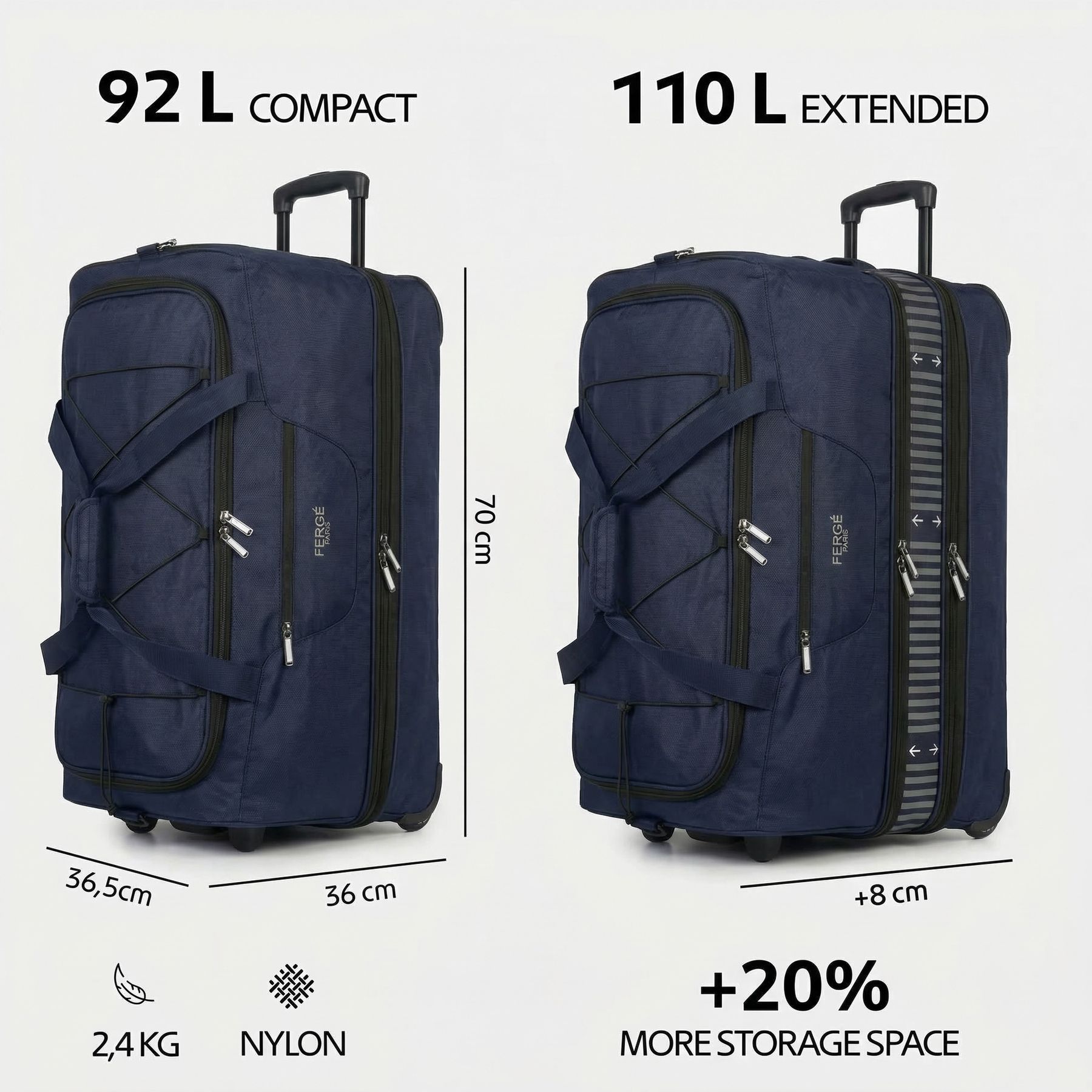 Erweiterbare Reisetasche mit Rollen PARIS blau