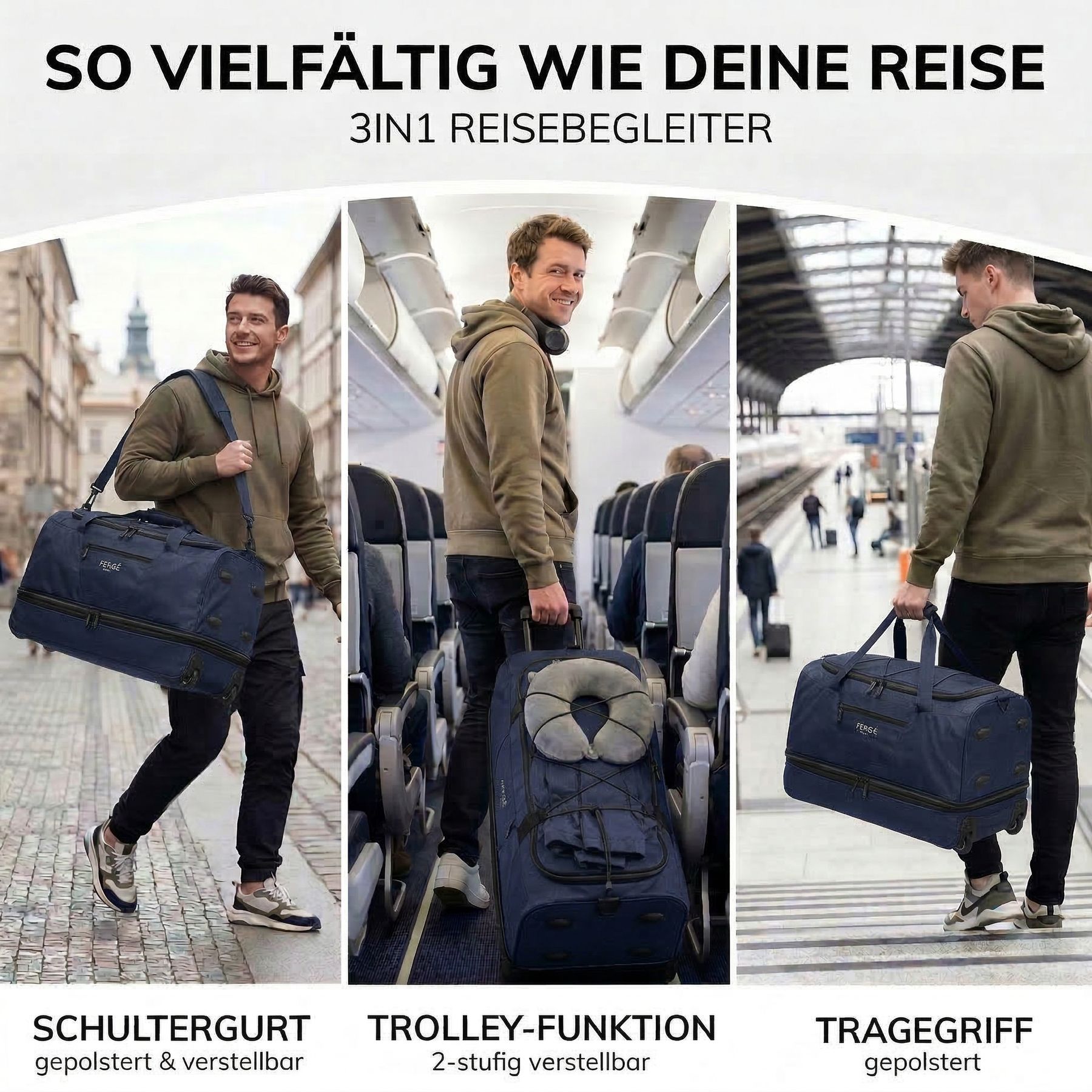 Erweiterbare Reisetasche Handgepäck mit Rollen PARIS blau