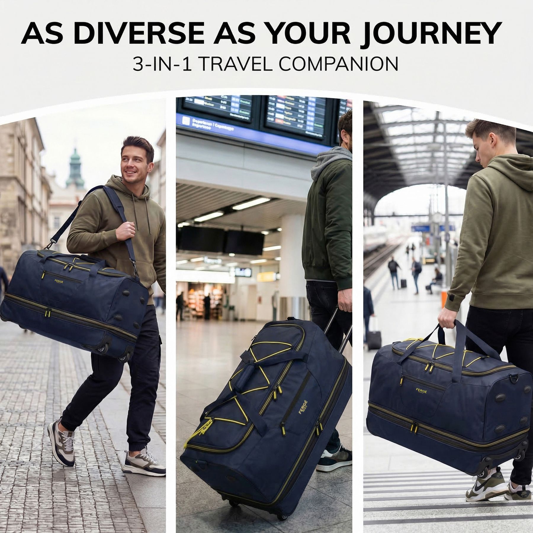 Erweiterbare Reisetasche mit Rollen PARIS blau-gelb