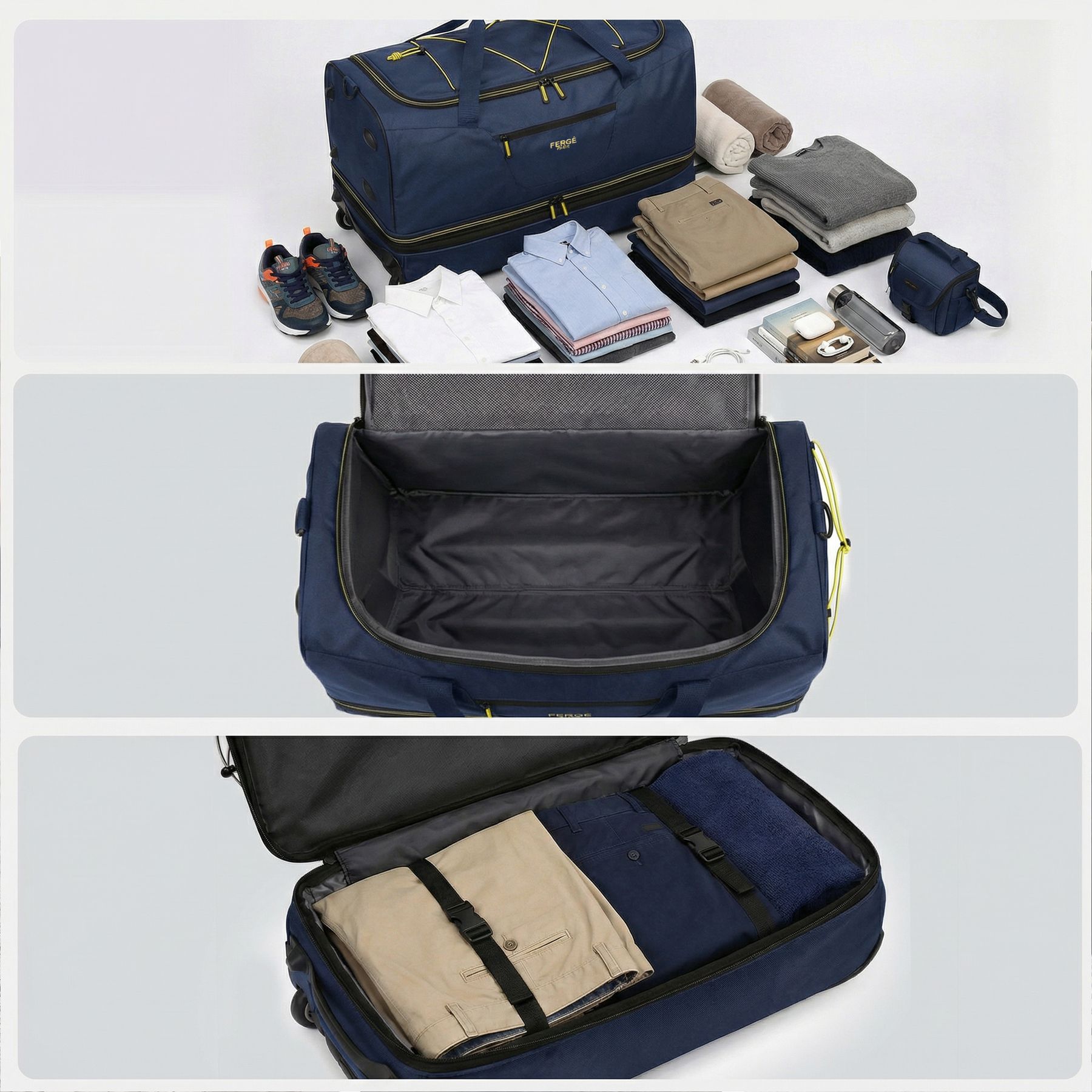 Erweiterbare Reisetasche mit Rollen PARIS blau-gelb