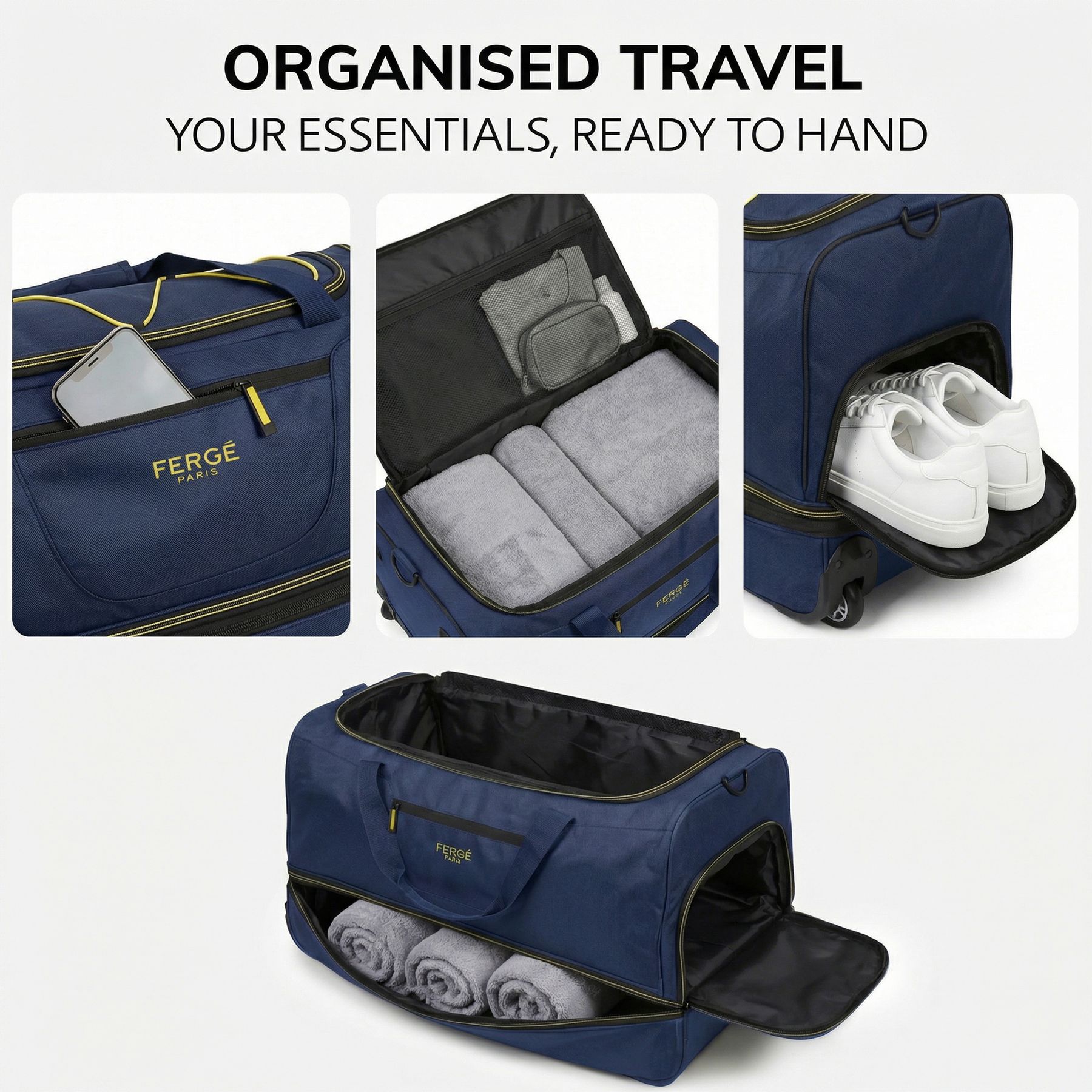 Erweiterbare Reisetasche mit Rollen PARIS blau-gelb