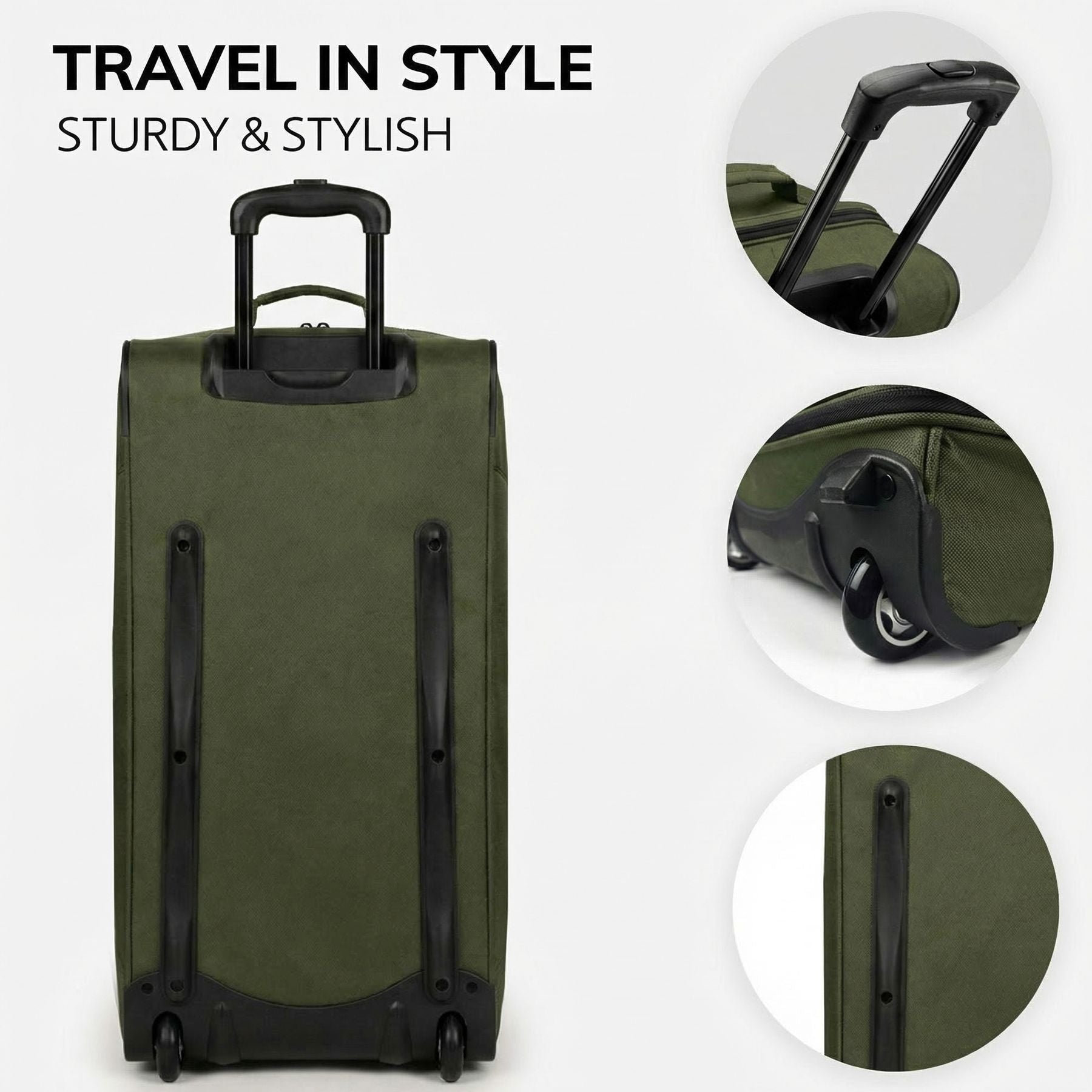 Erweiterbare Reisetasche Handgepäck mit Rollen PARIS grün-olive