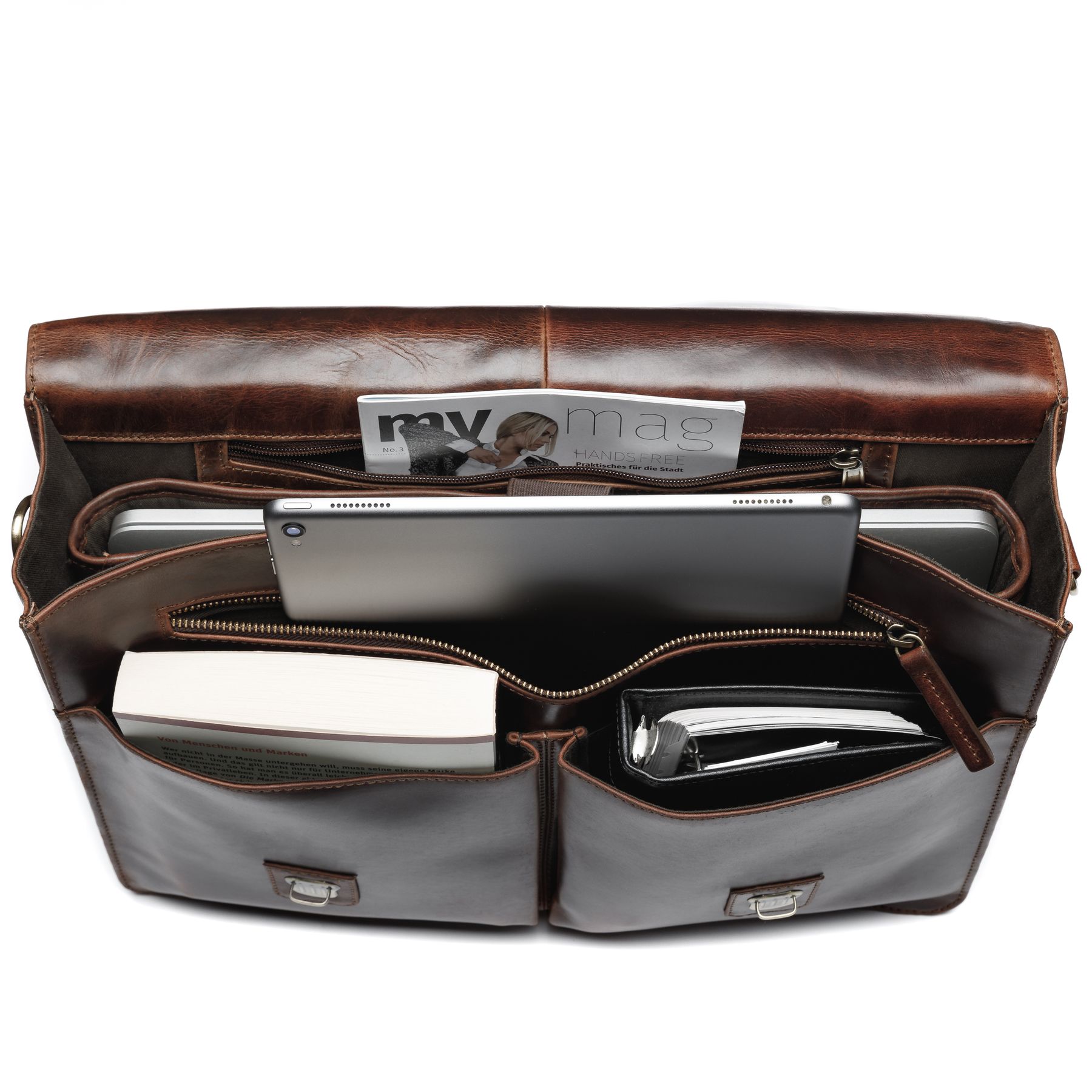 SID & VAIN Aktentasche Leder XL HARVORD braun-cognac 29374