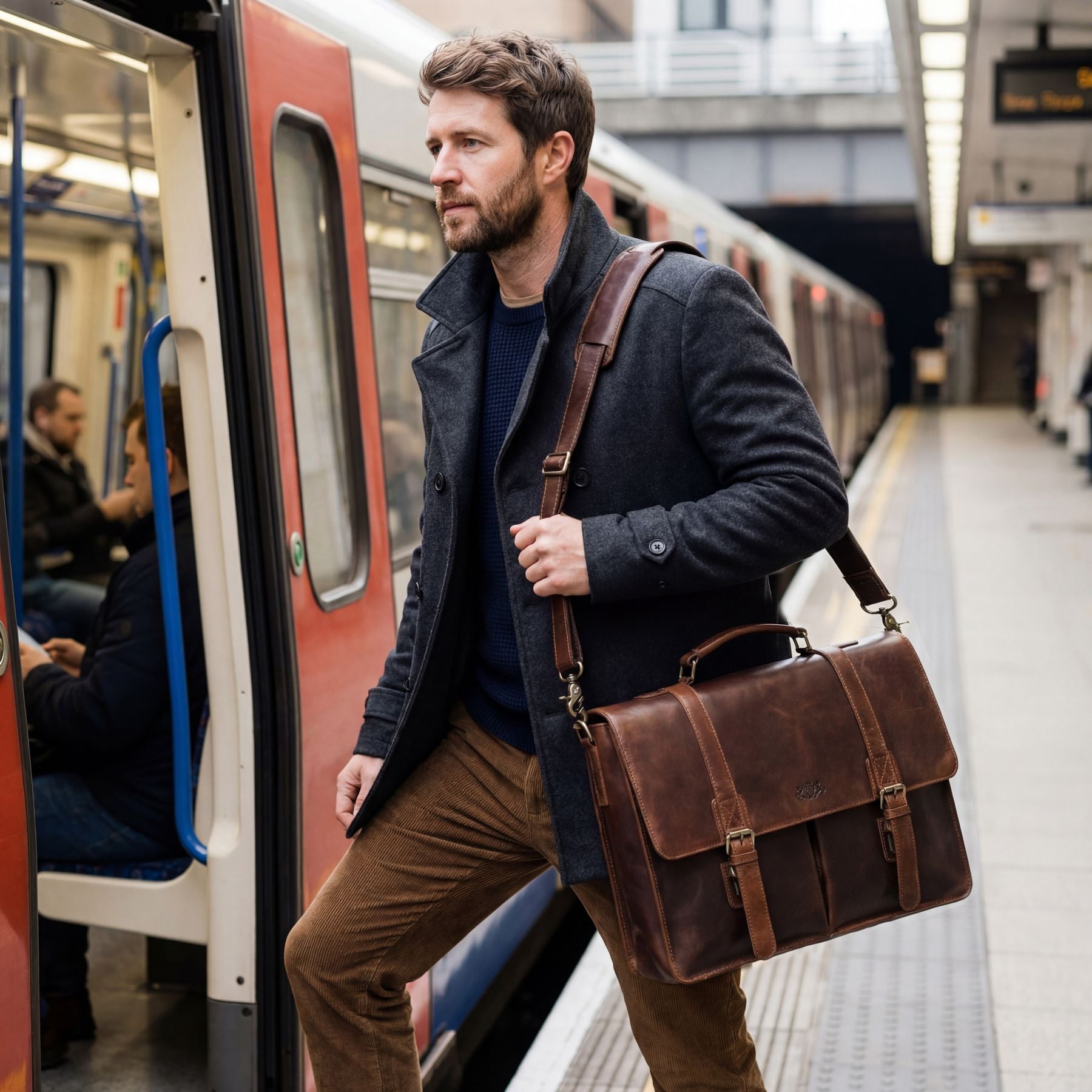 SID & VAIN Aktentasche Leder XL HARVORD braun-cognac 29369