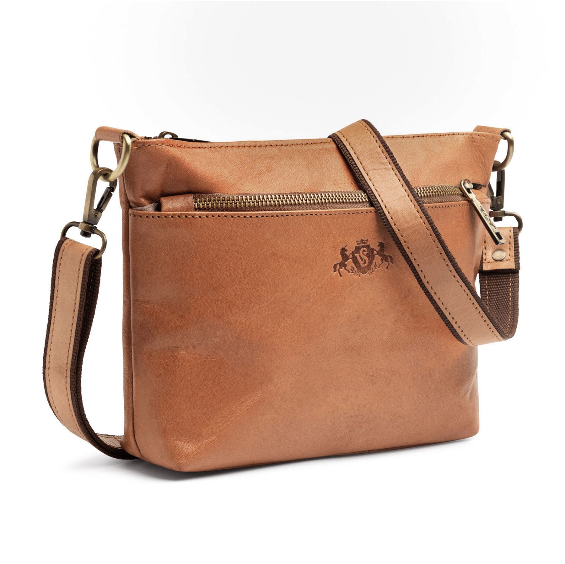 SID & VAIN Crossbody echt Leder Umhängetasche Damen Handtasche hellbraun Ledertasche SAGE 50505