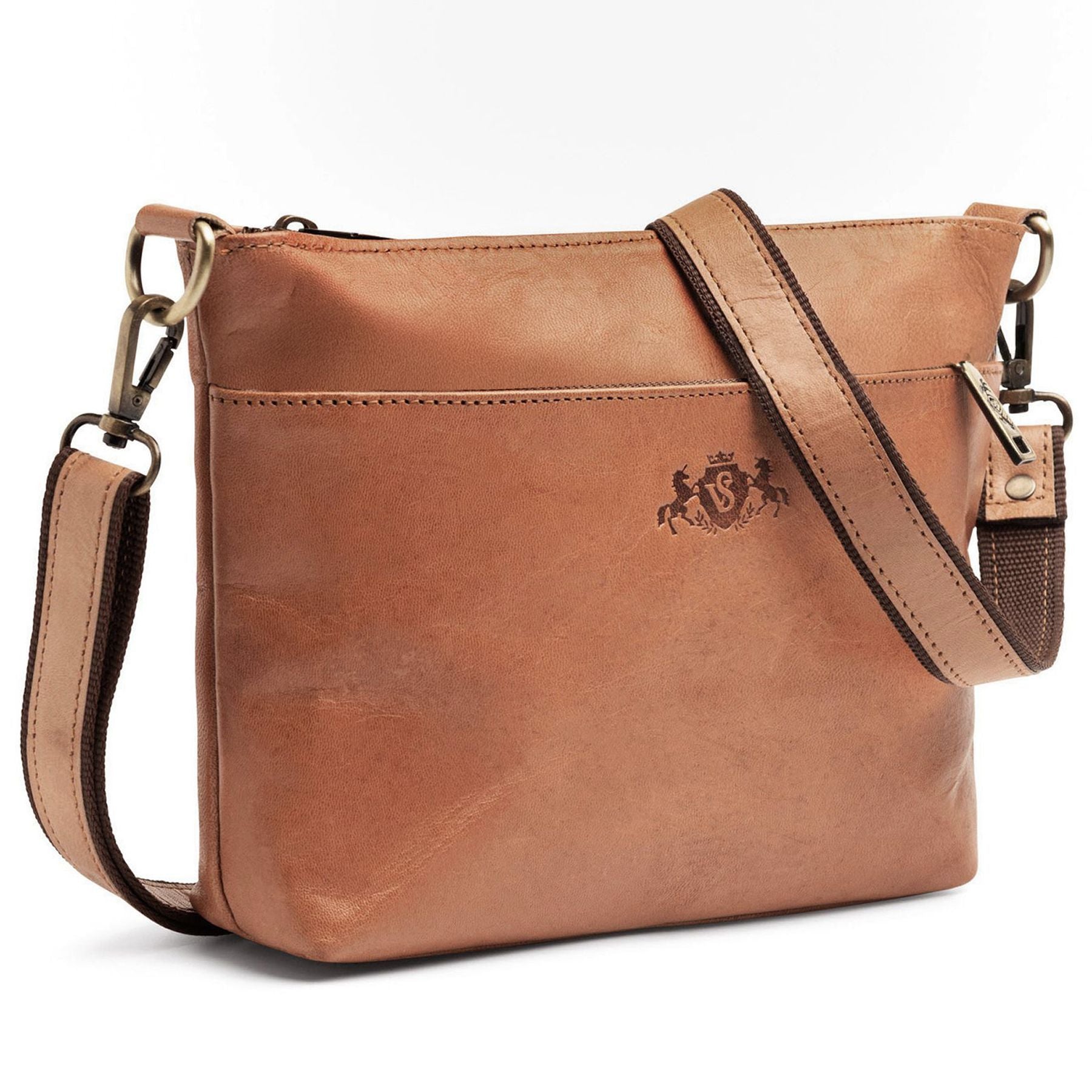 SID & VAIN Crossbody echt Leder Umhängetasche Damen Handtasche hellbraun Ledertasche SAGE 50550