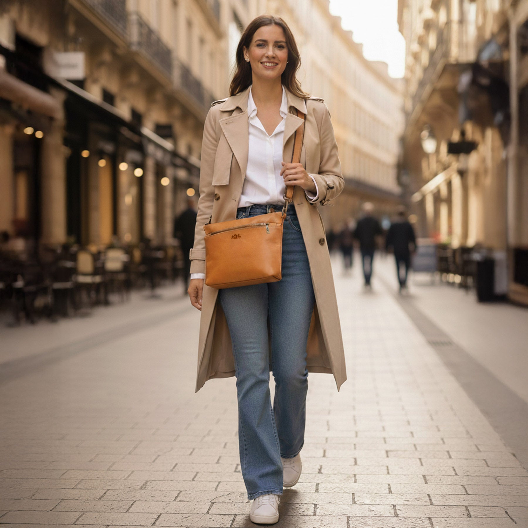 SID & VAIN Crossbody echt Leder Umhängetasche Damen Handtasche hellbraun Ledertasche SAGE 50670