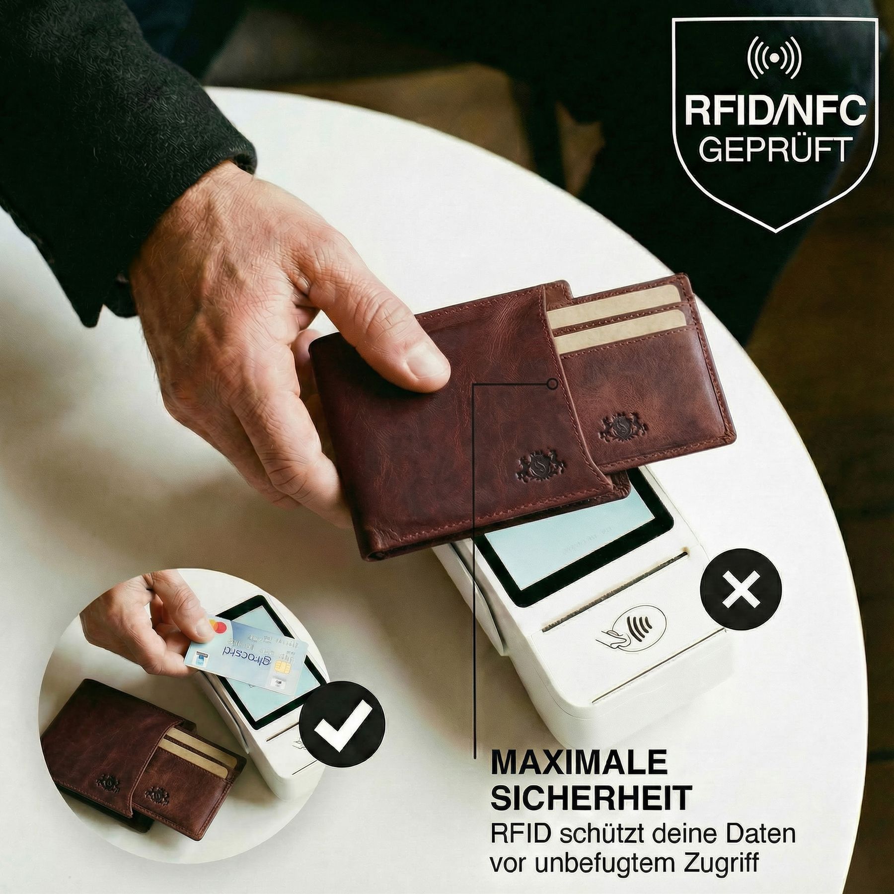 Geldbeutel 2 in 1 mit Kartenhalter JACOB Leder braun