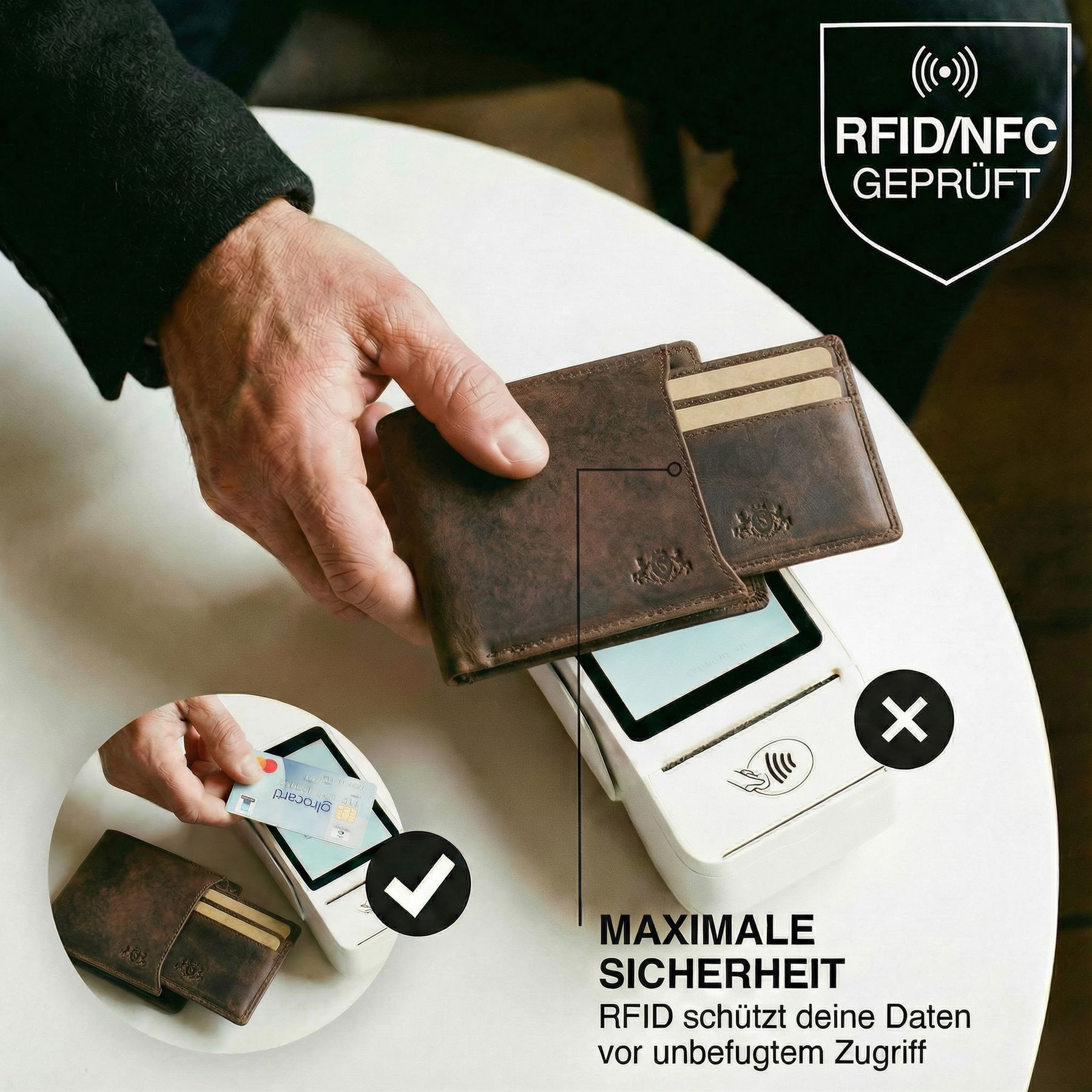 Geldbeutel 2 in 1 mit Kartenhalter JACOB Leder braun