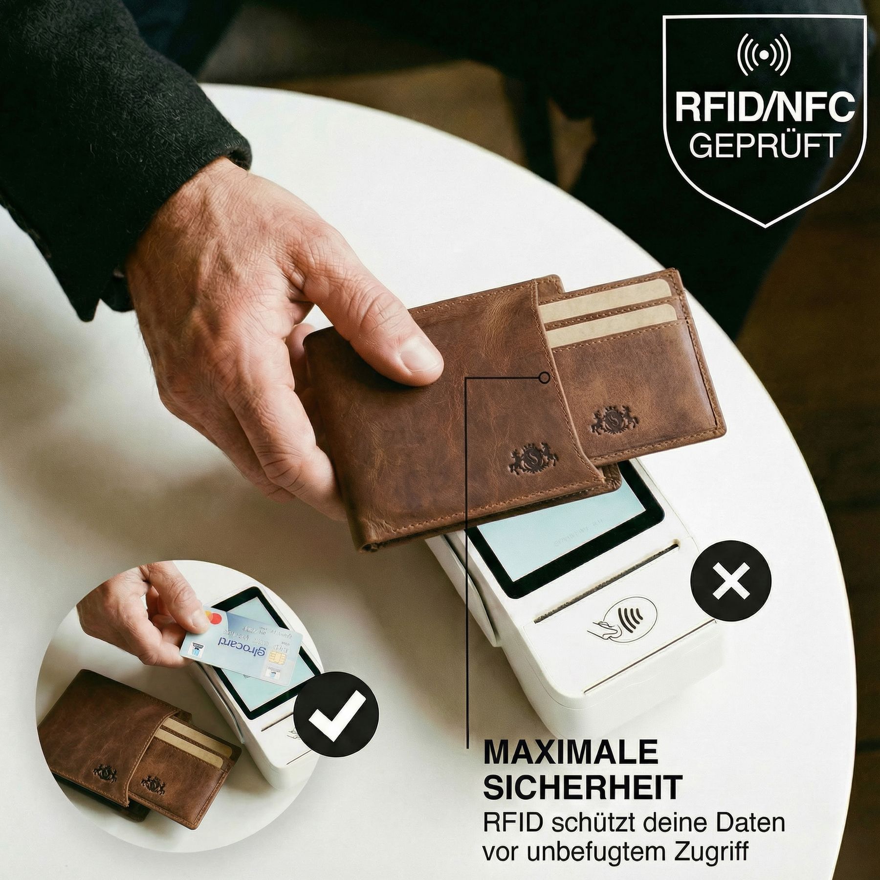 Geldbeutel 2 in 1 mit Kartenhalter JACOB Leder braun