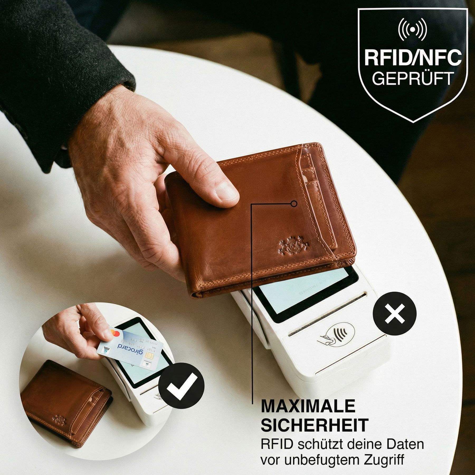 Geldbeutel 2 in 1 mit Kartenhalter JACOB Leder braun