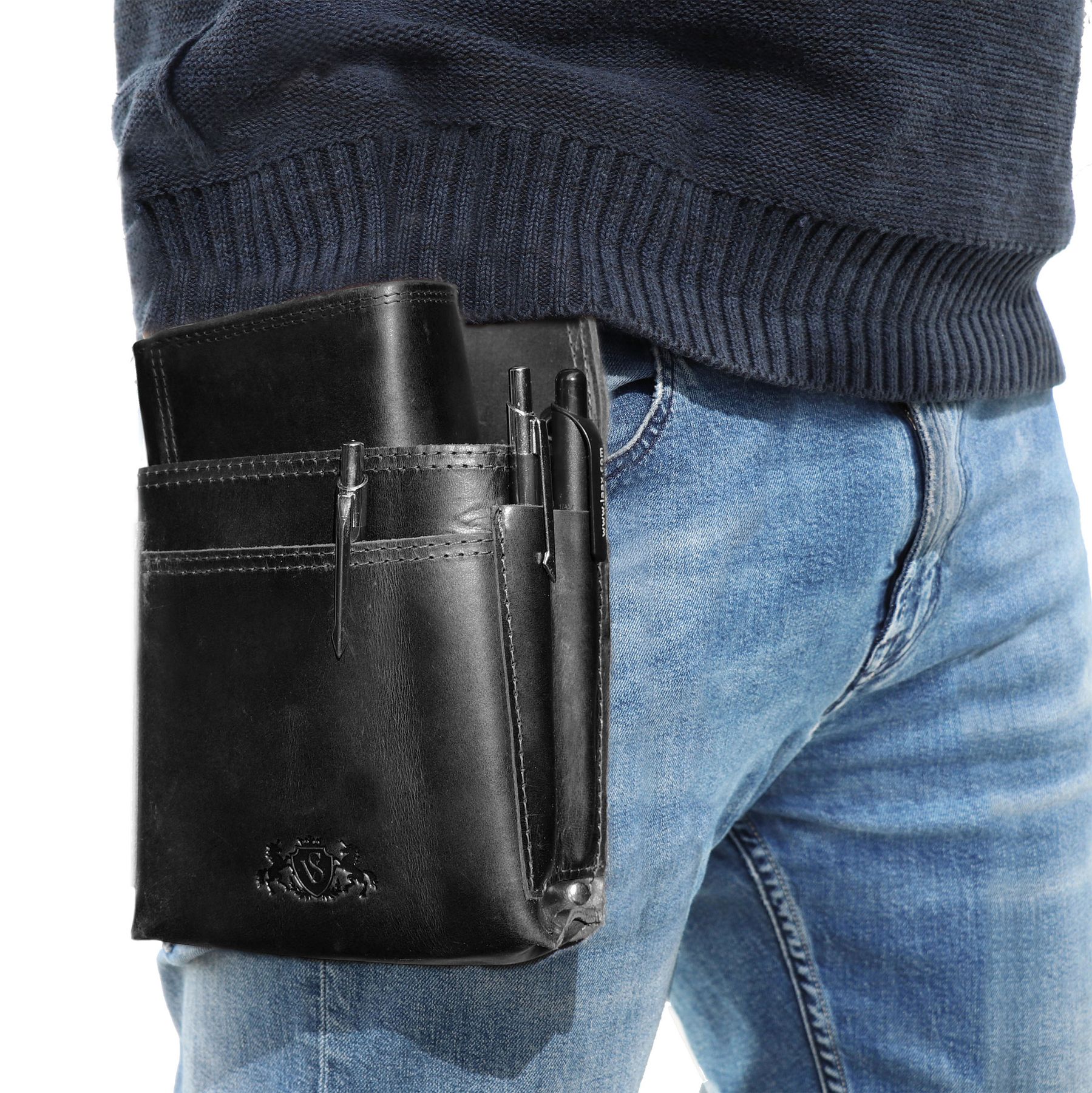 SID & VAIN Kellner Geldbeutel und Holster Leder ABERDEEN combi-schwarz 33615
