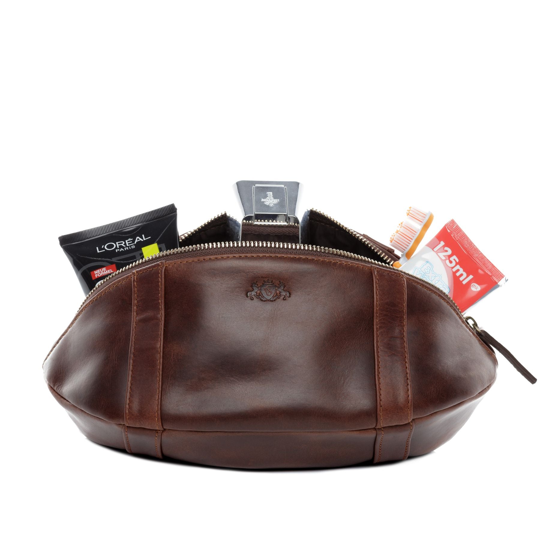 SID & VAIN Kulturbeutel Leder-football ISAAC braun-cognac 21032