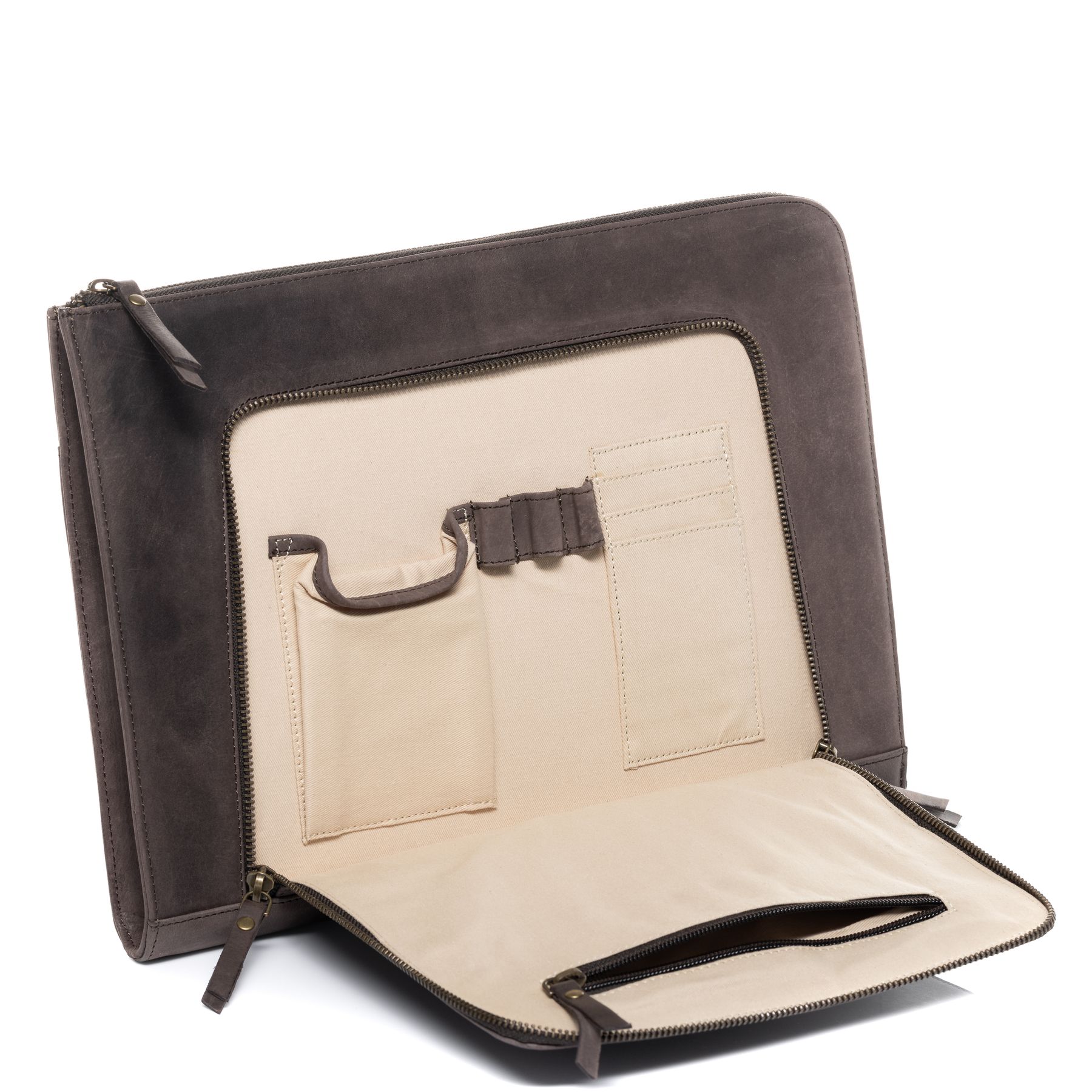 SID & VAIN Laptop-Hülle Leder CHELSEA beige braun Laptoptasche Zip 7