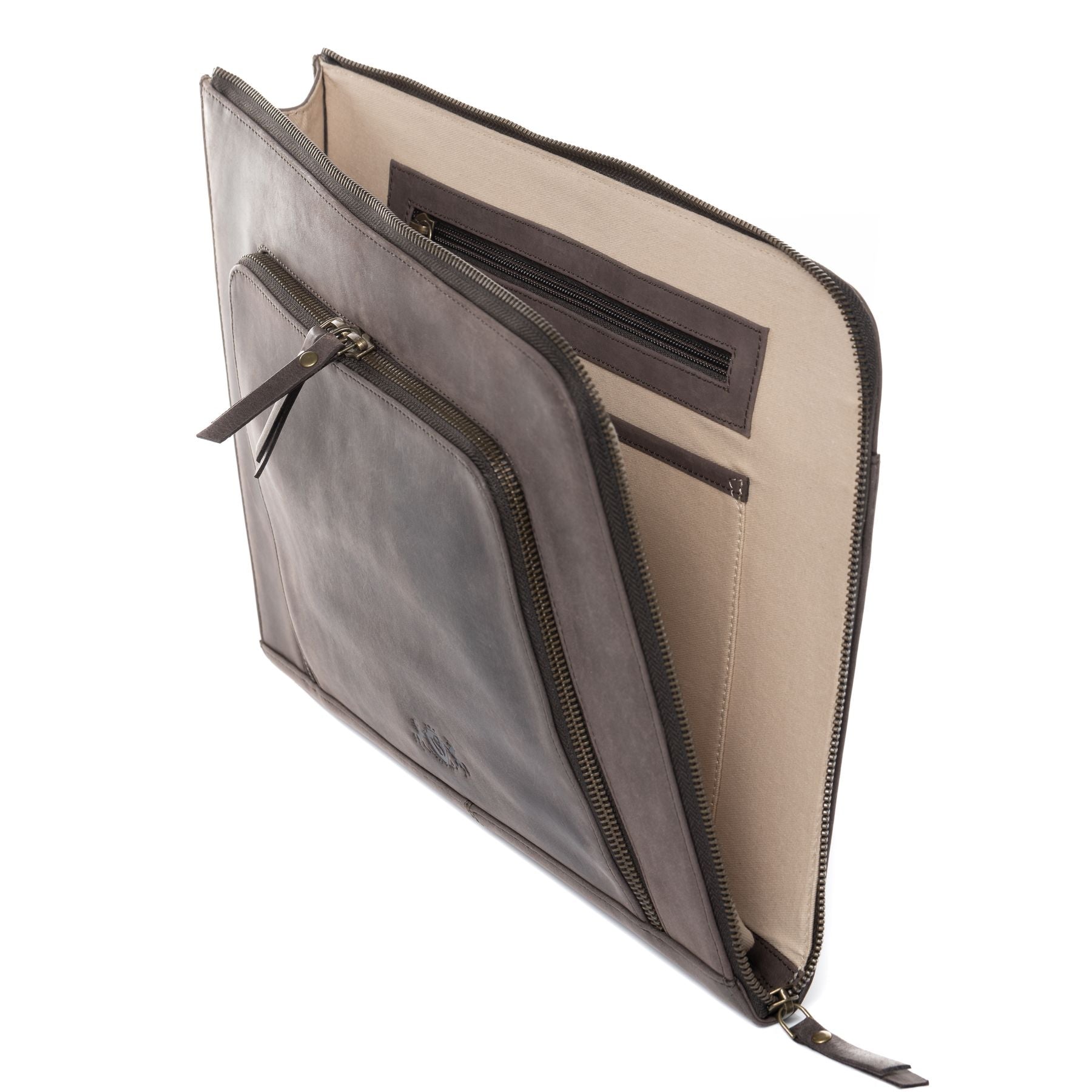 SID & VAIN Laptop-Hülle Leder CHELSEA beige braun Laptoptasche Zip 5